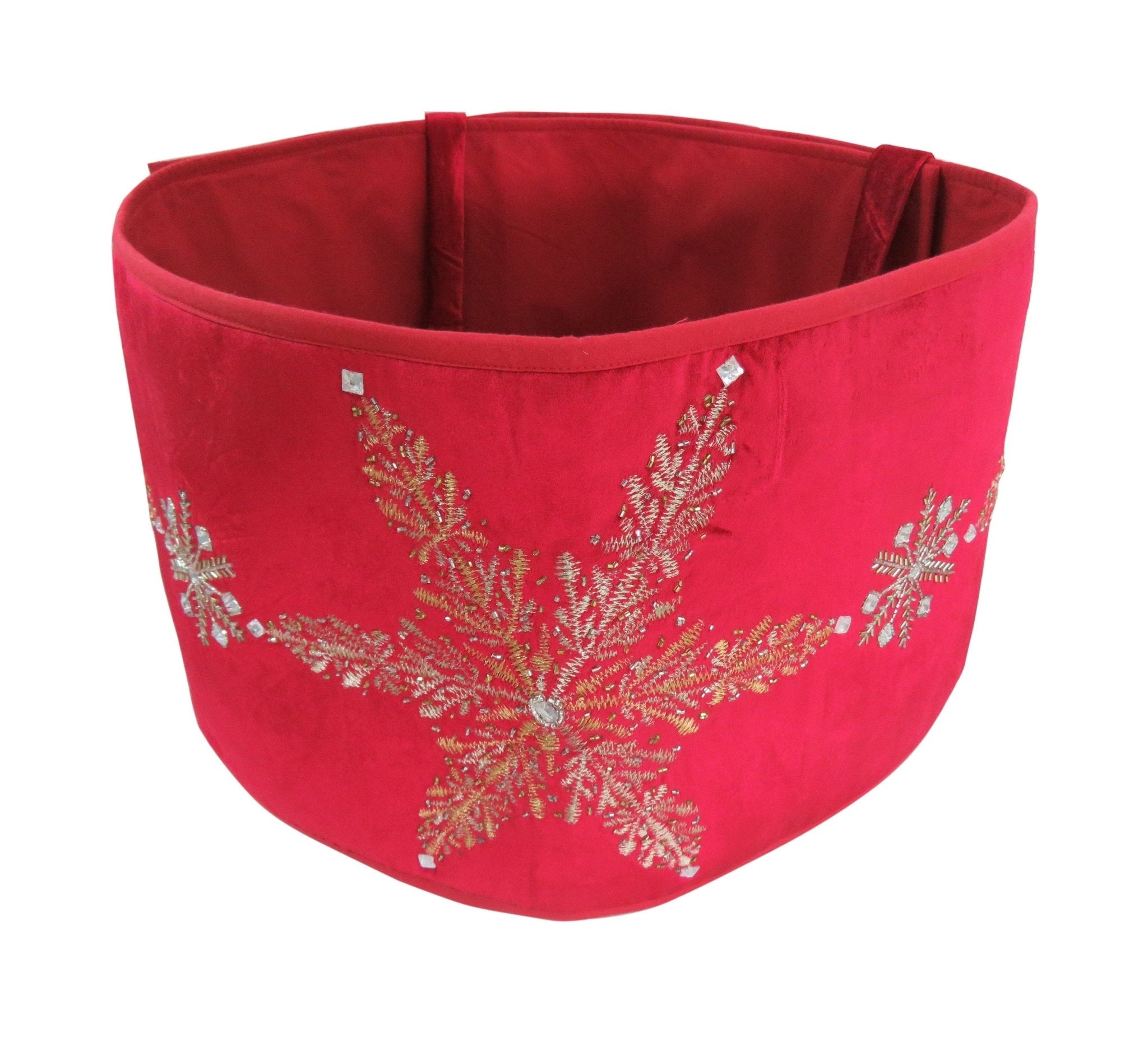 Handmade Adjustable Christmas Tree Collar - Silver Snowflakes Red Velvet