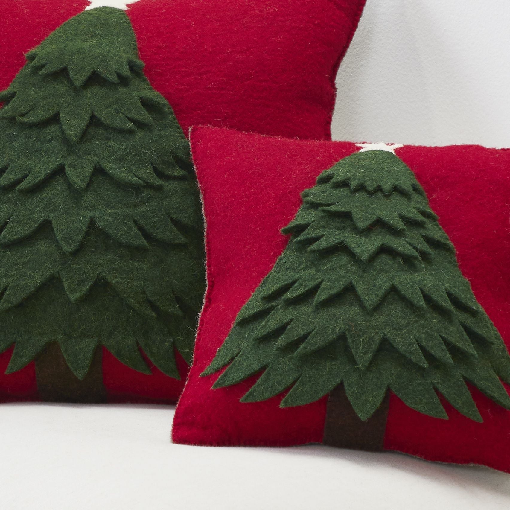 Handmade Christmas Pillow Hand Felted Wool - Tree Red - 20" / 14"