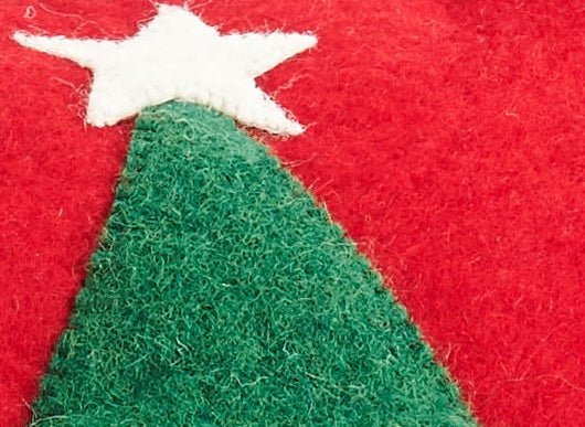 Handmade Christmas Pillow Hand Felted Wool - Tree Red - 20" / 14"