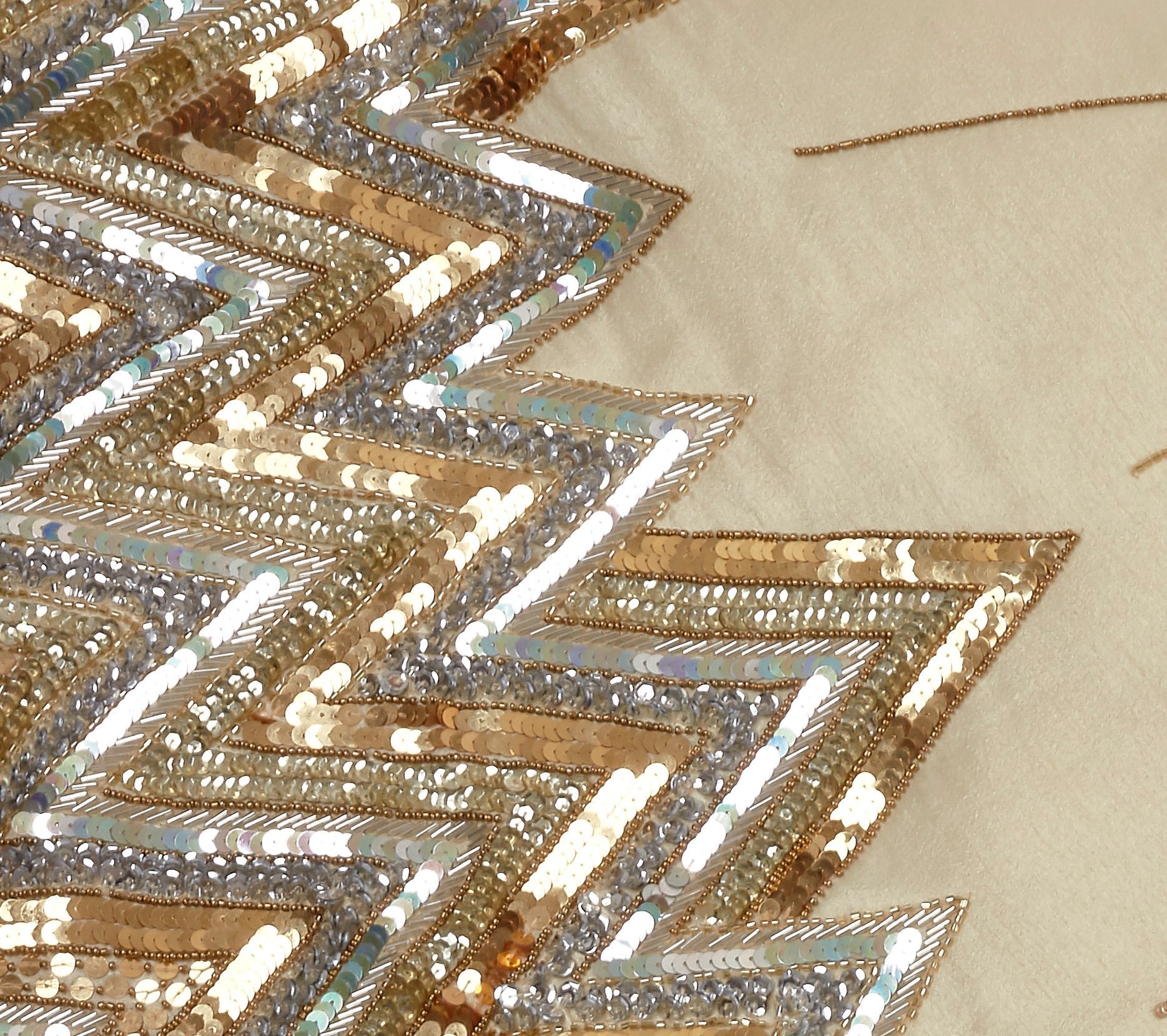 Hand Beaded Metallic Starburst French Vanilla Silk Christmas Tree Skirt 60"/72"