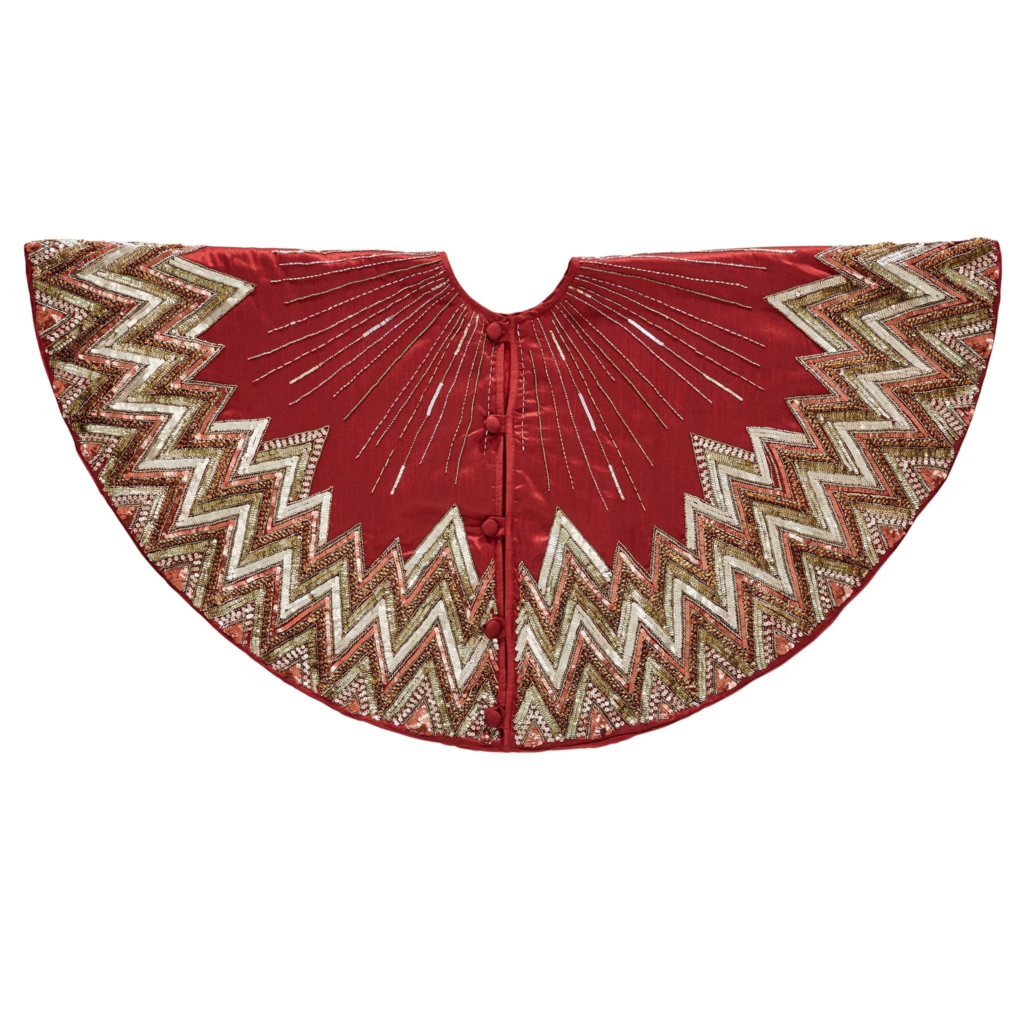 Hand Beaded Metallic Starburst Garnet Red Christmas Tree Skirt 60"