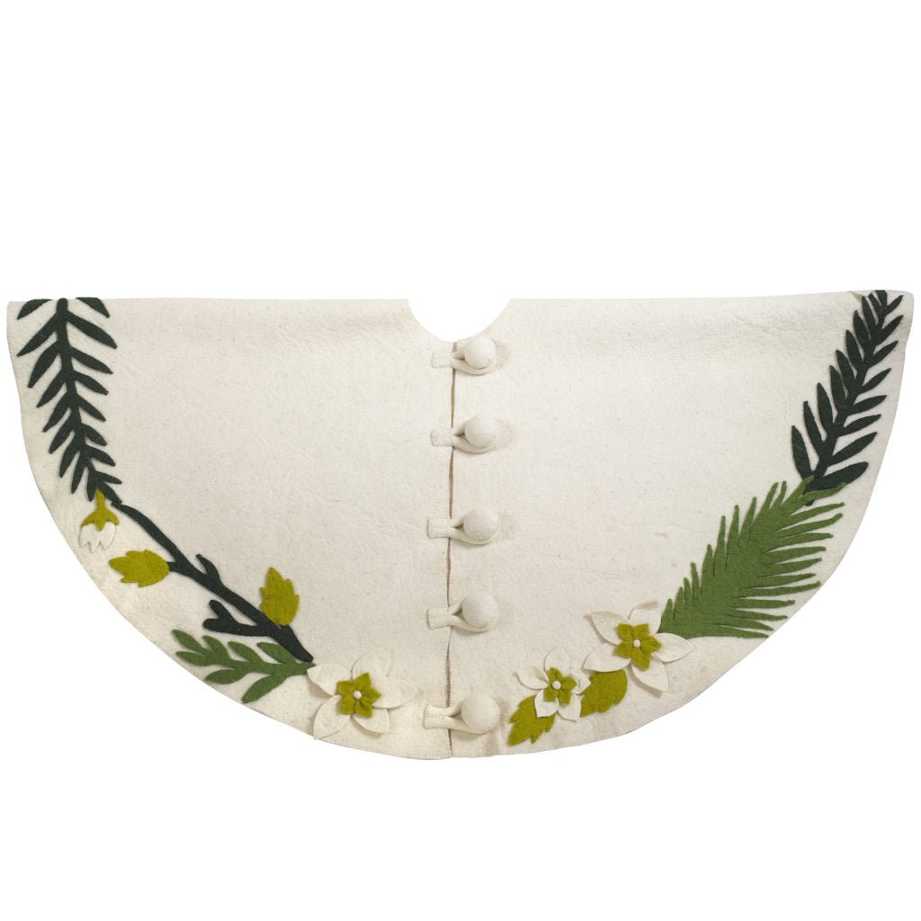 Handmade Christmas Tree Skirt Felt - Greenery Border Cream - 36"/60"/72"