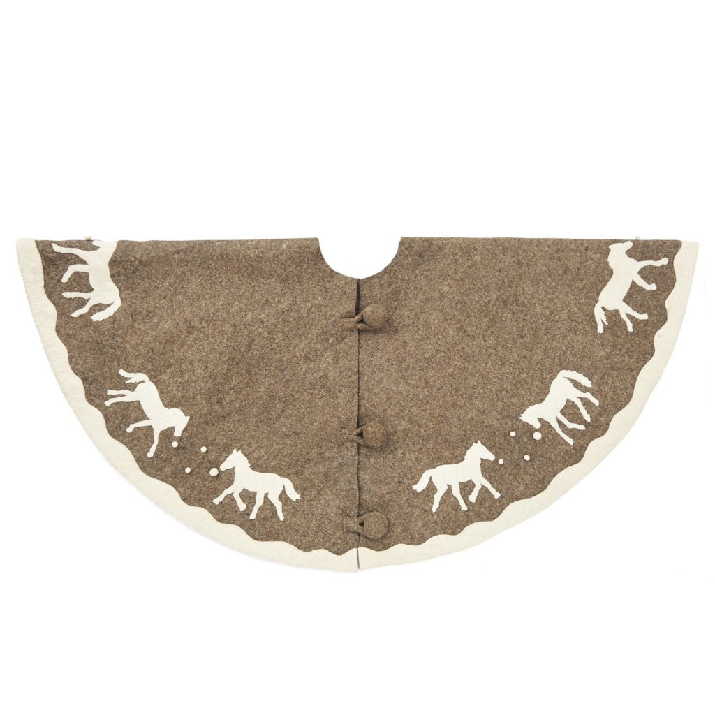Handmade Horses Gray Felt Christmas Tree Skirt 60"