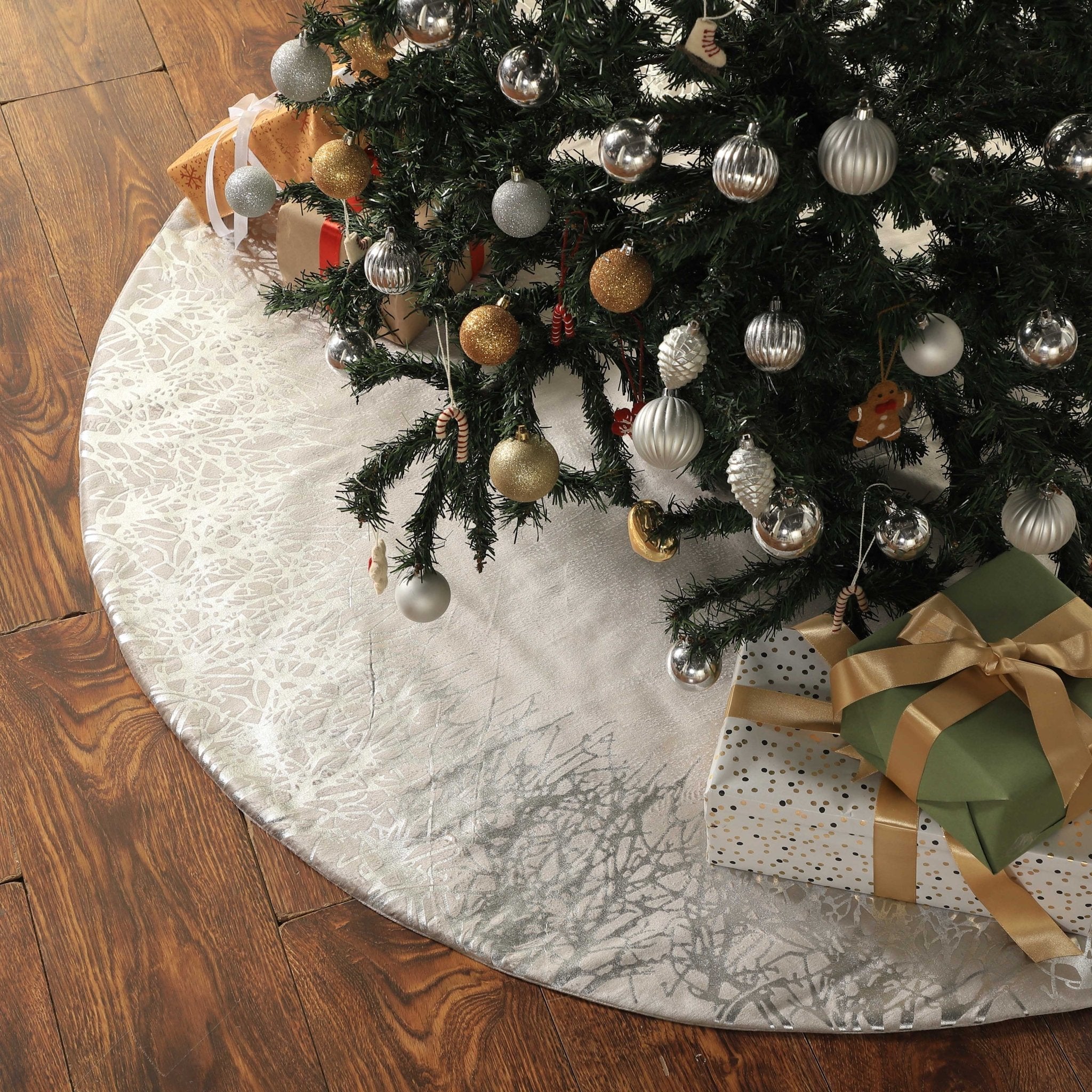 Handmade Christmas Tree Skirt Gray Velvet - Burnout - 60"
