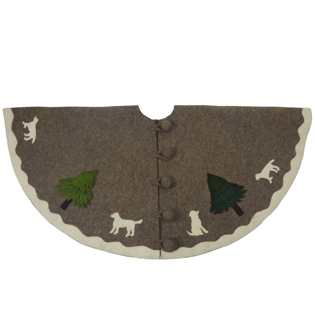 Hand Felted Wool Dogs And Trees Gray Xl Christmas Tree Skirt 72"
