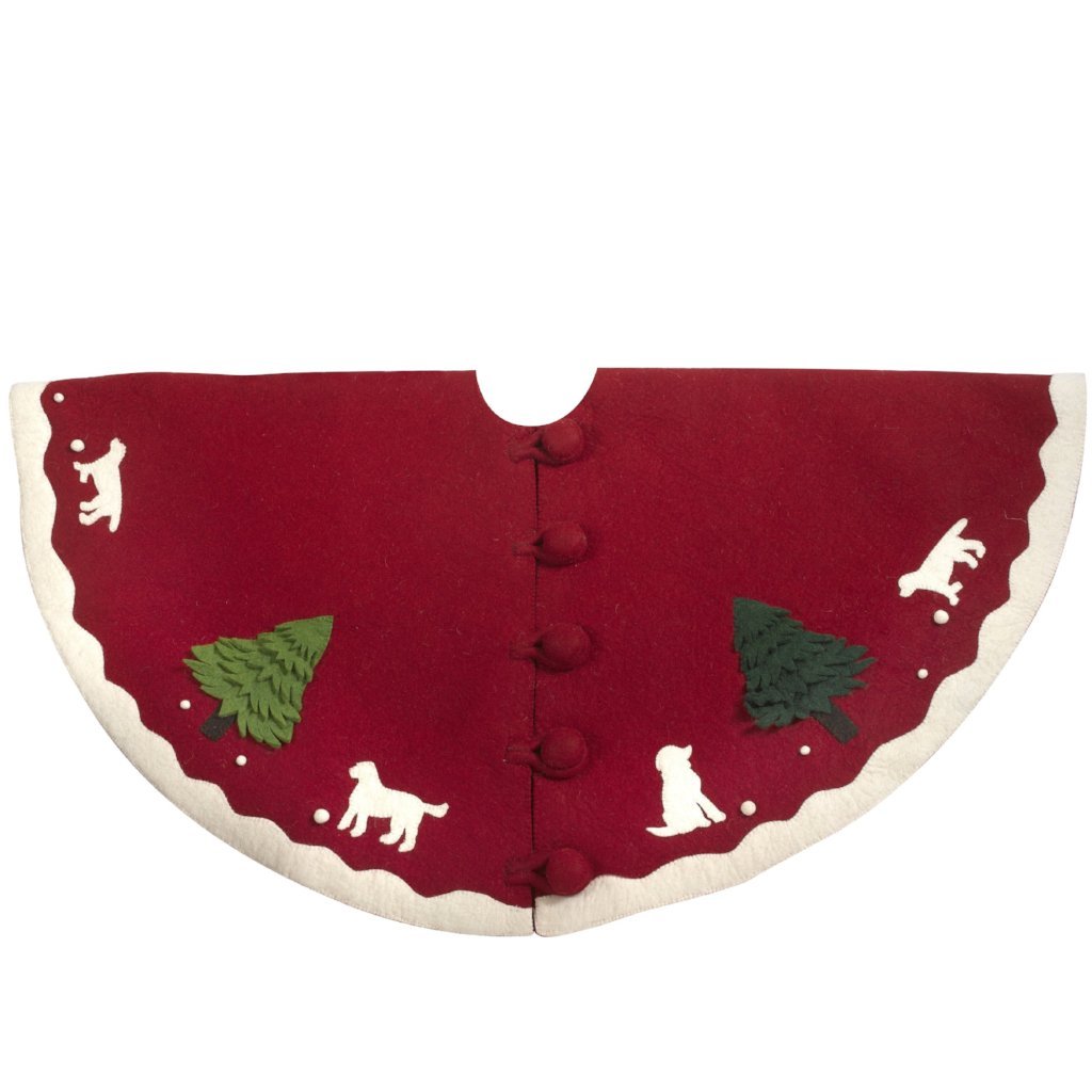 Hand Felted Wool Dogs And Trees Red Christmas Tree Skirt 60"