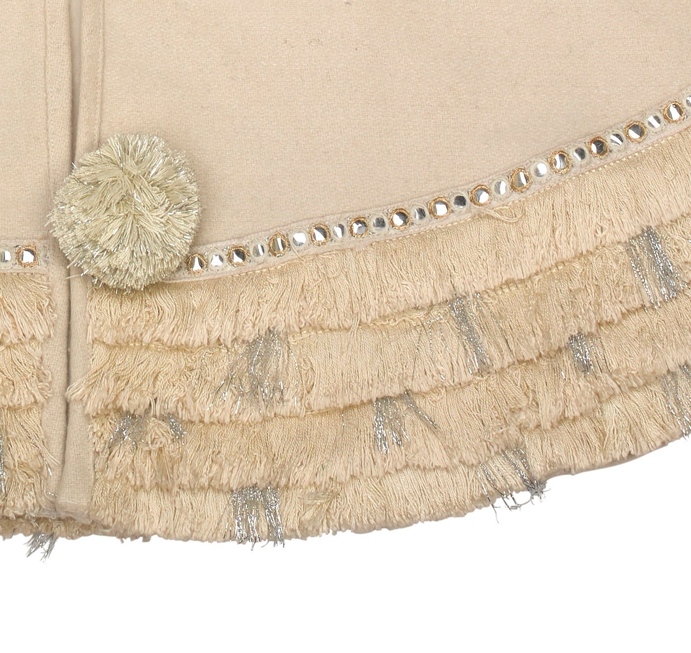 Handmade Cream Fringe Border Christmas Tree Skirt Wool 60"