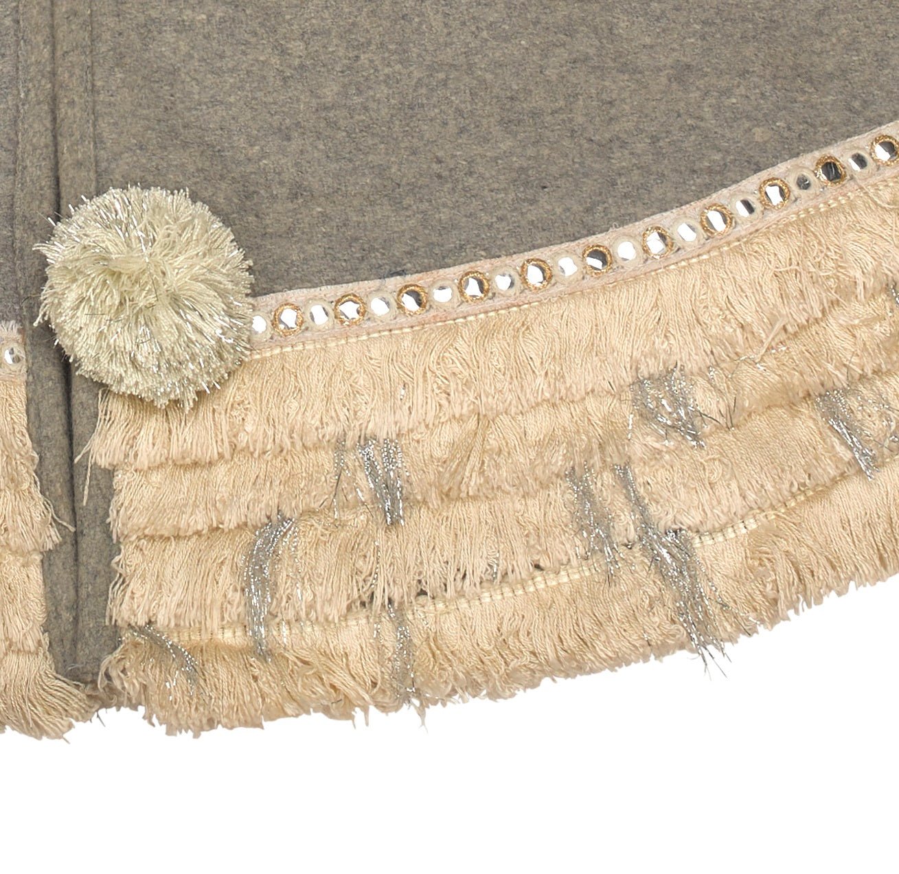 Handmade Gray Fringe Border Wool Christmas Tree Skirt 60"