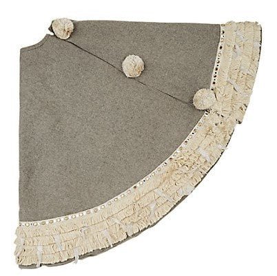 Handmade Gray Fringe Border Wool Christmas Tree Skirt 60"