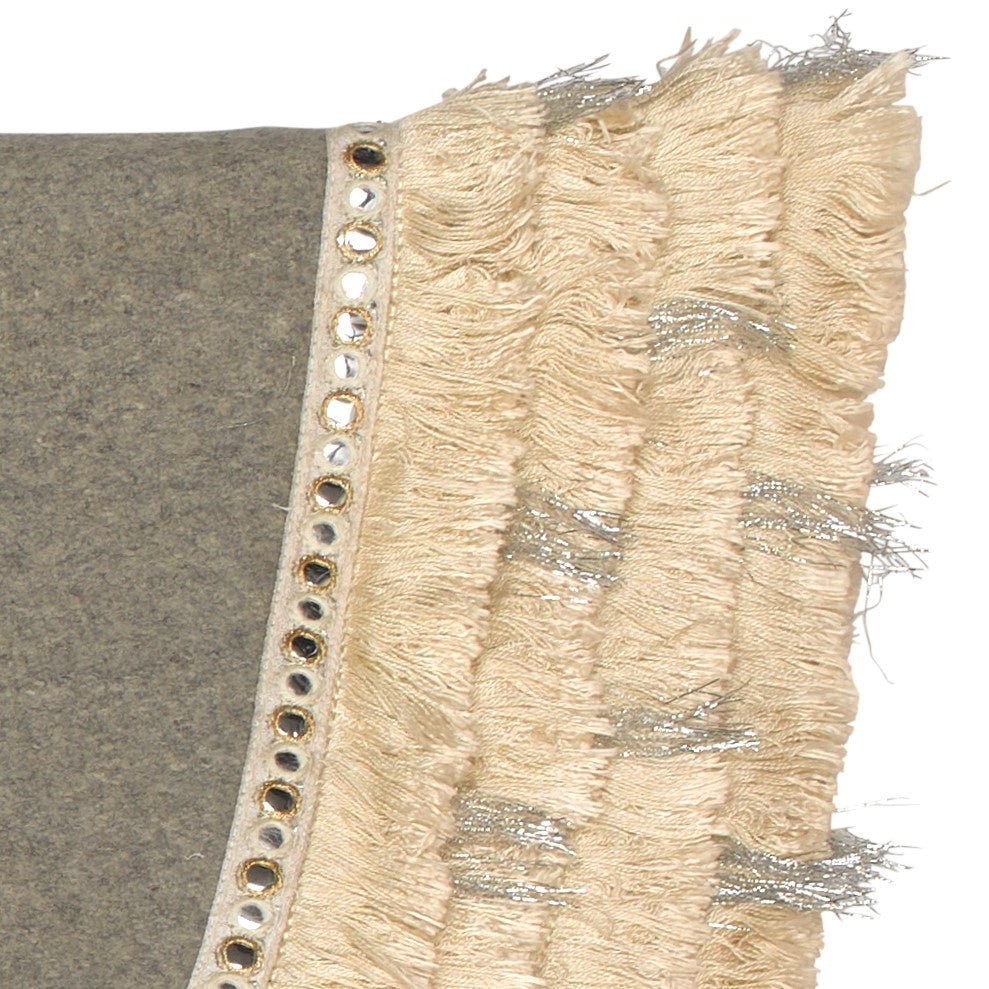 Handmade Gray Fringe Border Wool Christmas Tree Skirt 60"