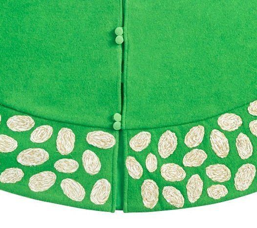 Handmade Green Pebble Border Wool Christmas Tree Skirt 60"