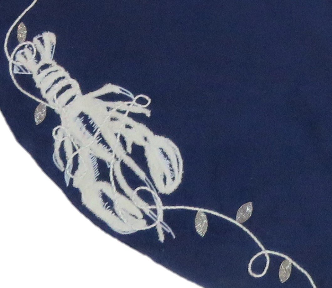Handmade Lobsters Navy Blue Cotton Christmas Tree Skirt 60"