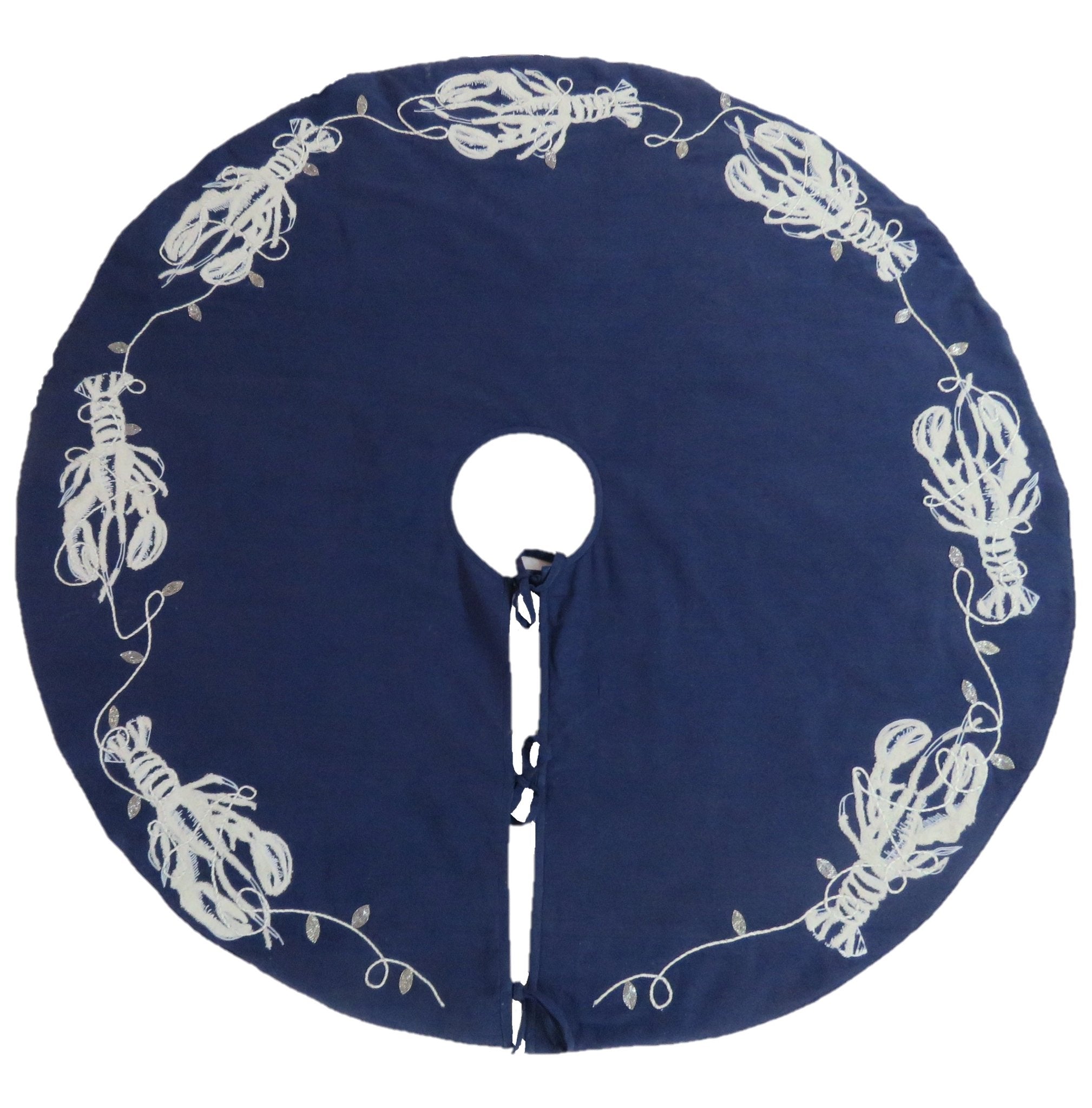 Handmade Lobsters Navy Blue Cotton Christmas Tree Skirt 60"