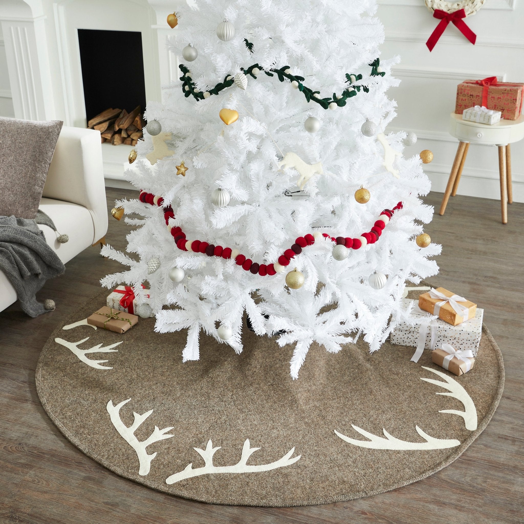 Handmade Felt Antlers Gray Christmas Tree Skirt 60" / 72"