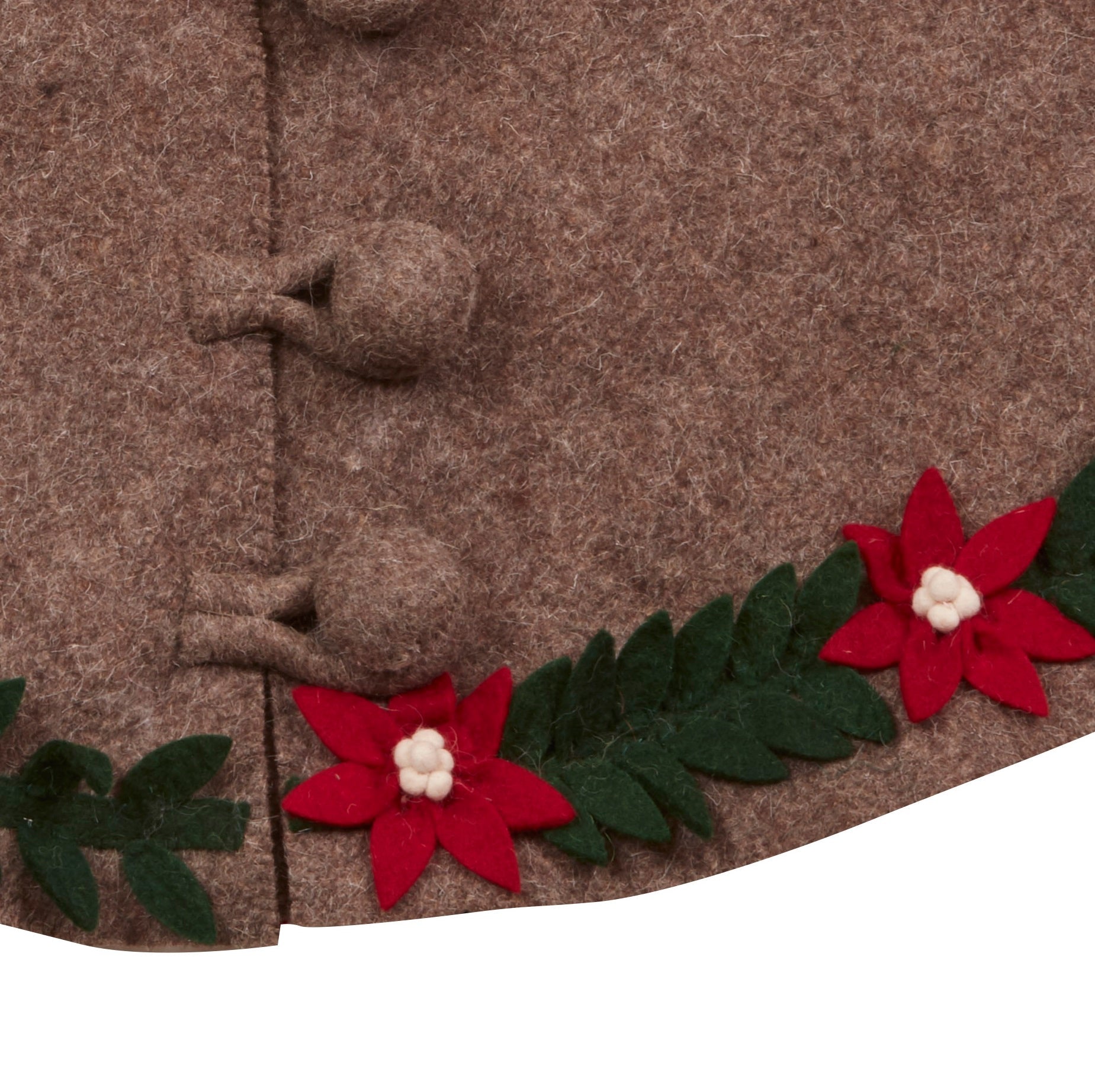 Handmade Felt Poinsettia Border Gray Christmas Tree Skirt 60"