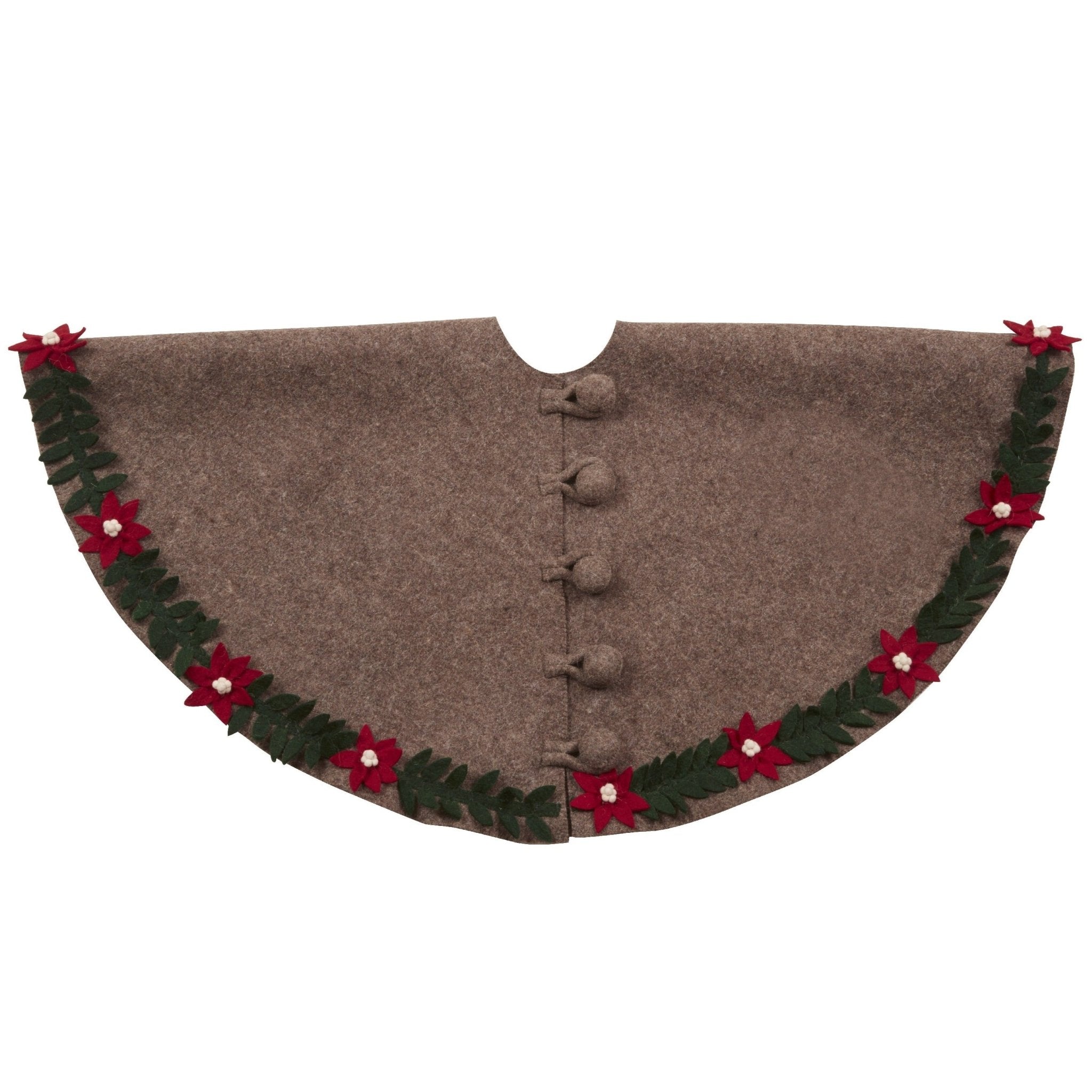Handmade Felt Poinsettia Border Gray Christmas Tree Skirt 60"