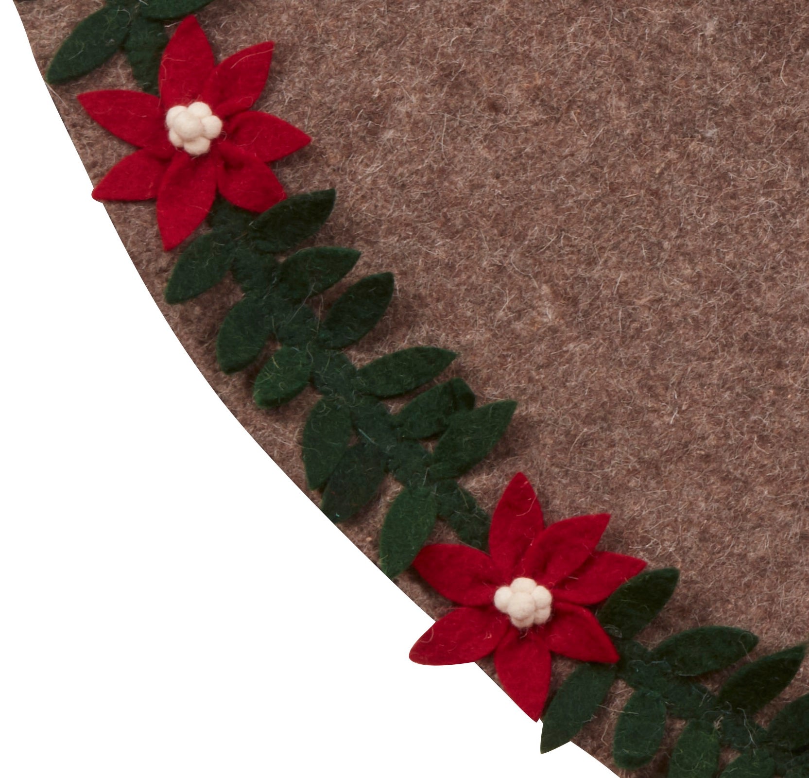 Handmade Felt Poinsettia Border Gray Christmas Tree Skirt 60"