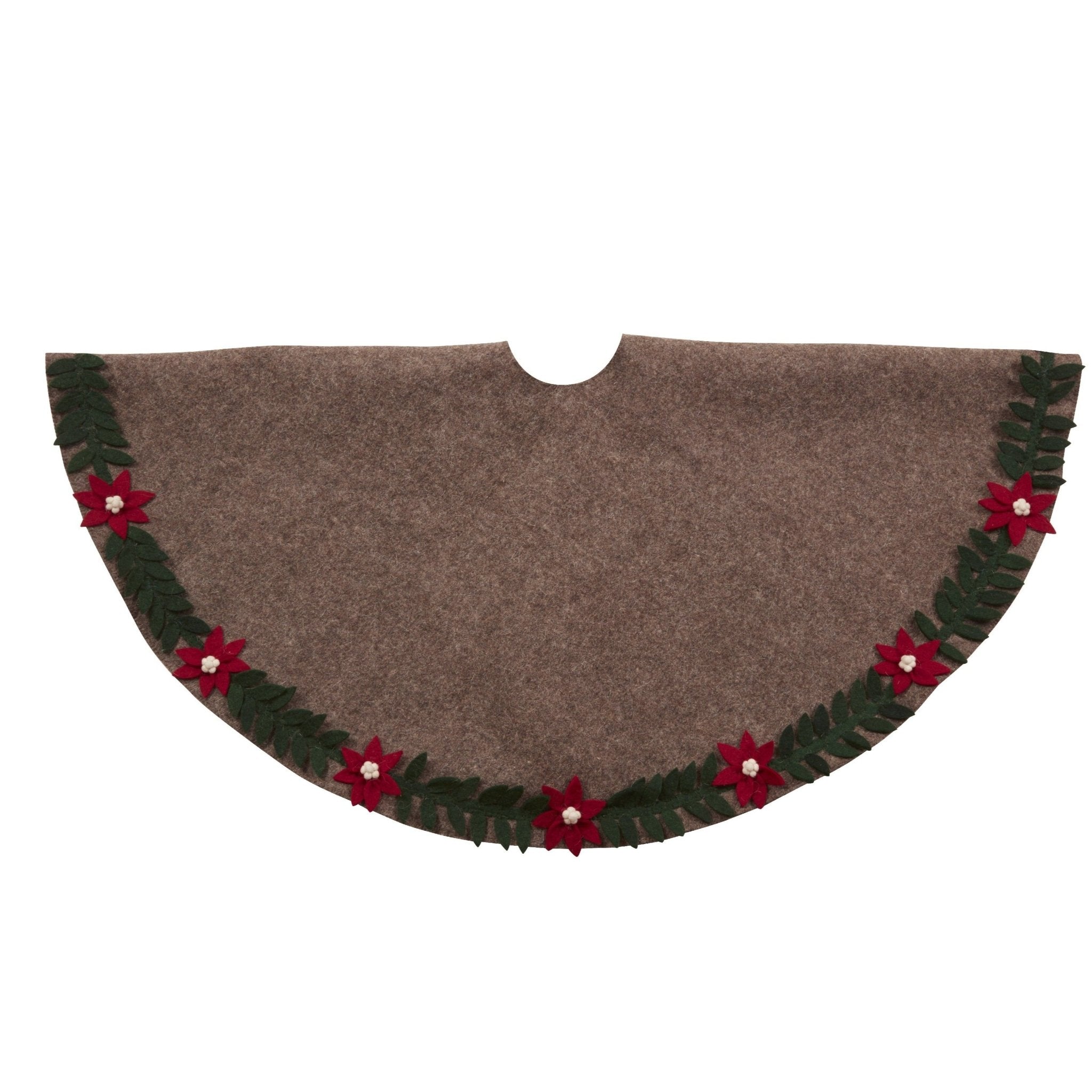 Handmade Felt Poinsettia Border Gray Christmas Tree Skirt 60"