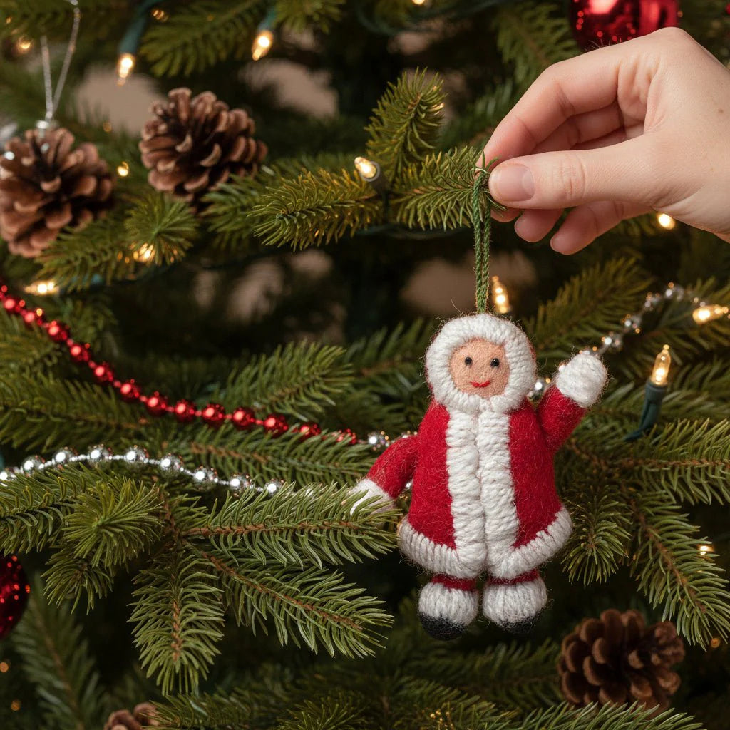 Handmade Felt Snowsuit Gal Christmas Ornament - In Red