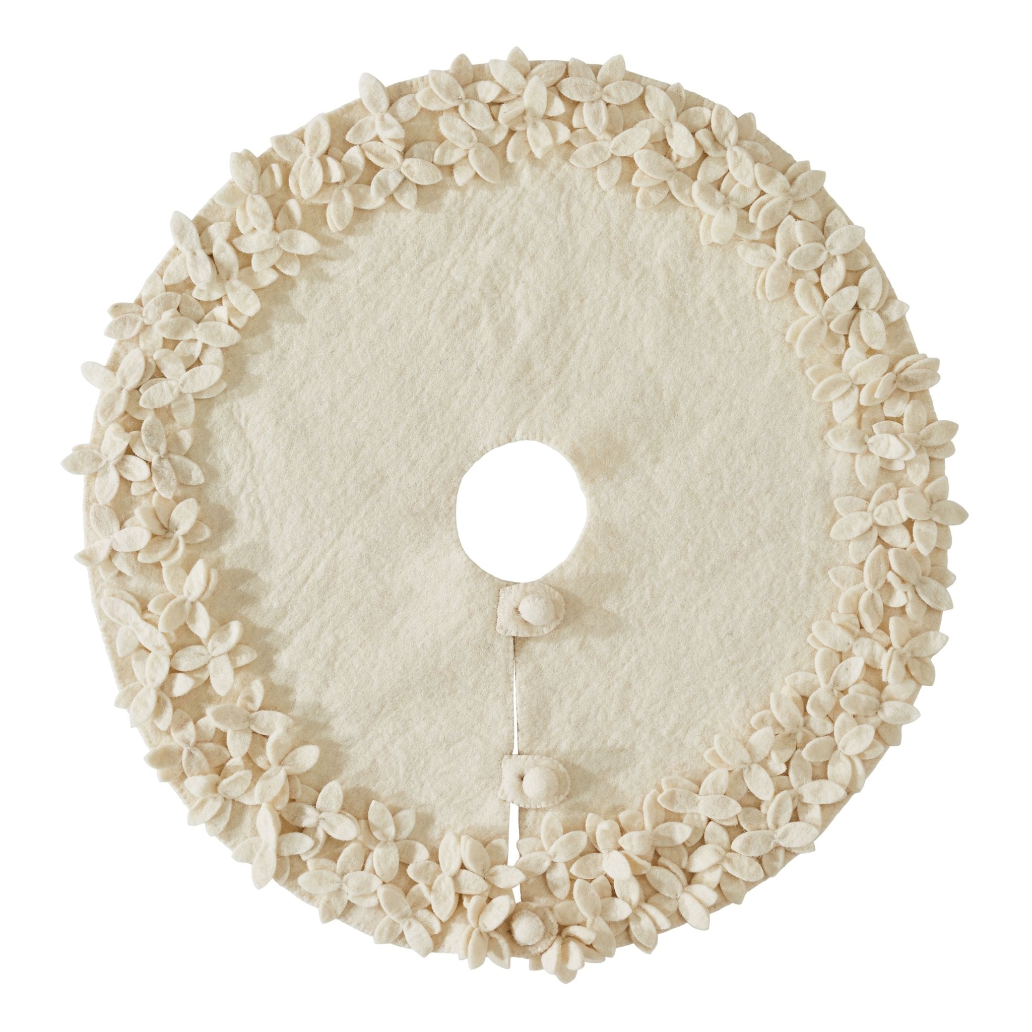 Handmade Felted Wool Overlapping Flowers Border Cream Christmas Tree Skirt 26"/48"/64"/72"