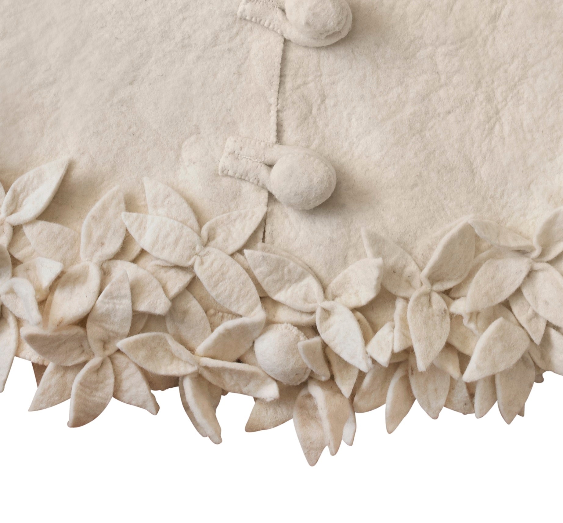 Handmade Felted Wool Overlapping Flowers Border Cream Christmas Tree Skirt 26"/48"/64"/72"
