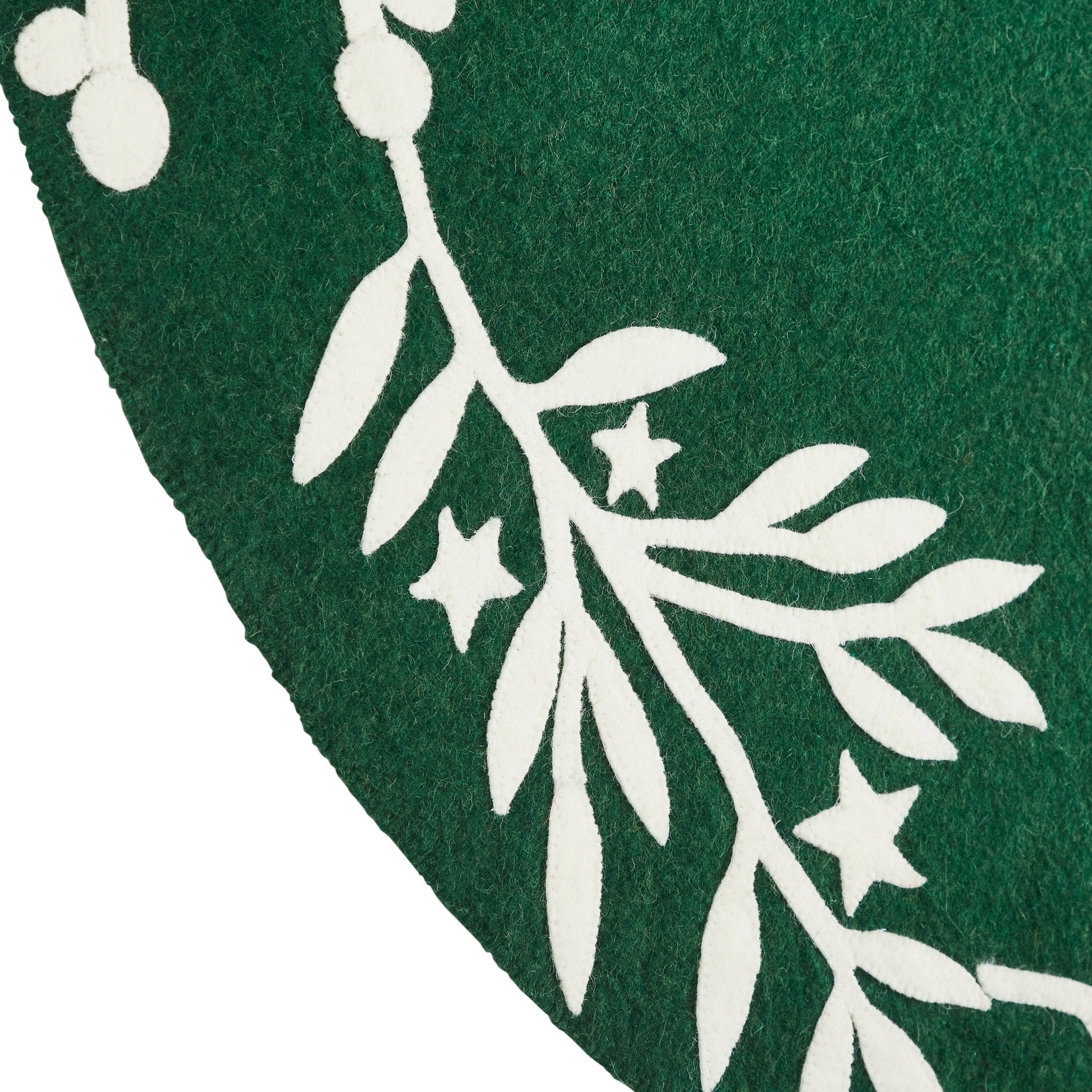 Handmade Felt Cream Branches And Stars Green Christmas Tree Skirt 60"