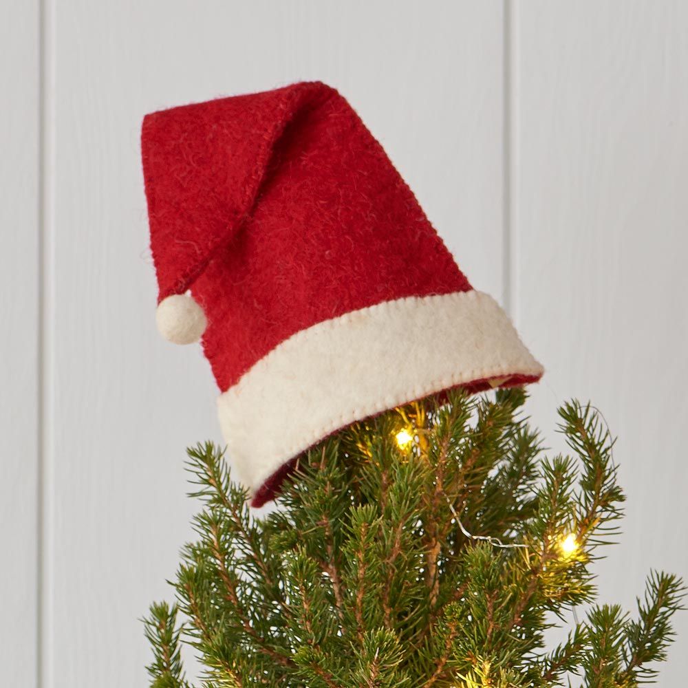 Handmade Hand Felted Wool Christmas Tree Topper - Santa Hat