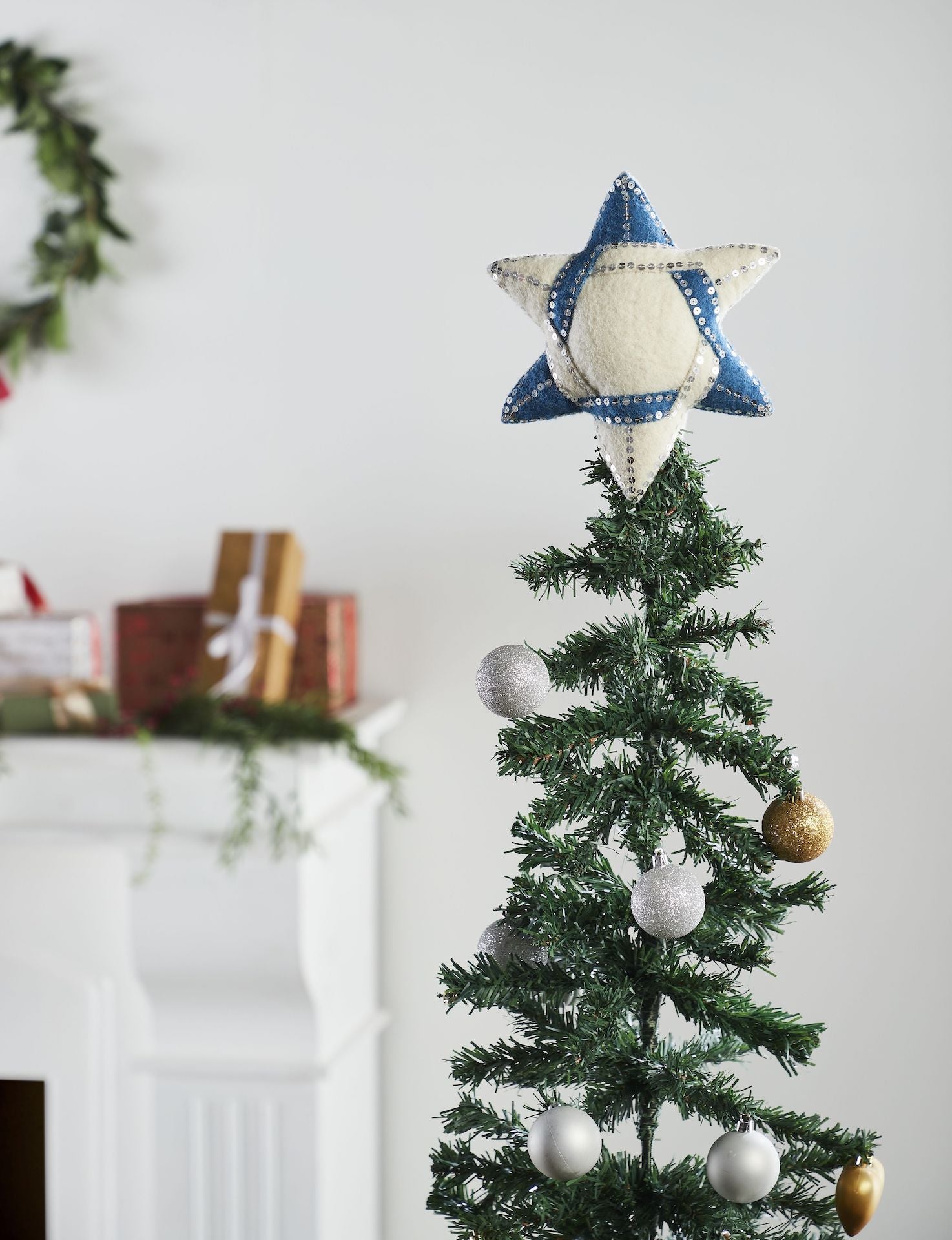 Handmade Hand Felted Wool Christmas Tree Topper - Star Of David
