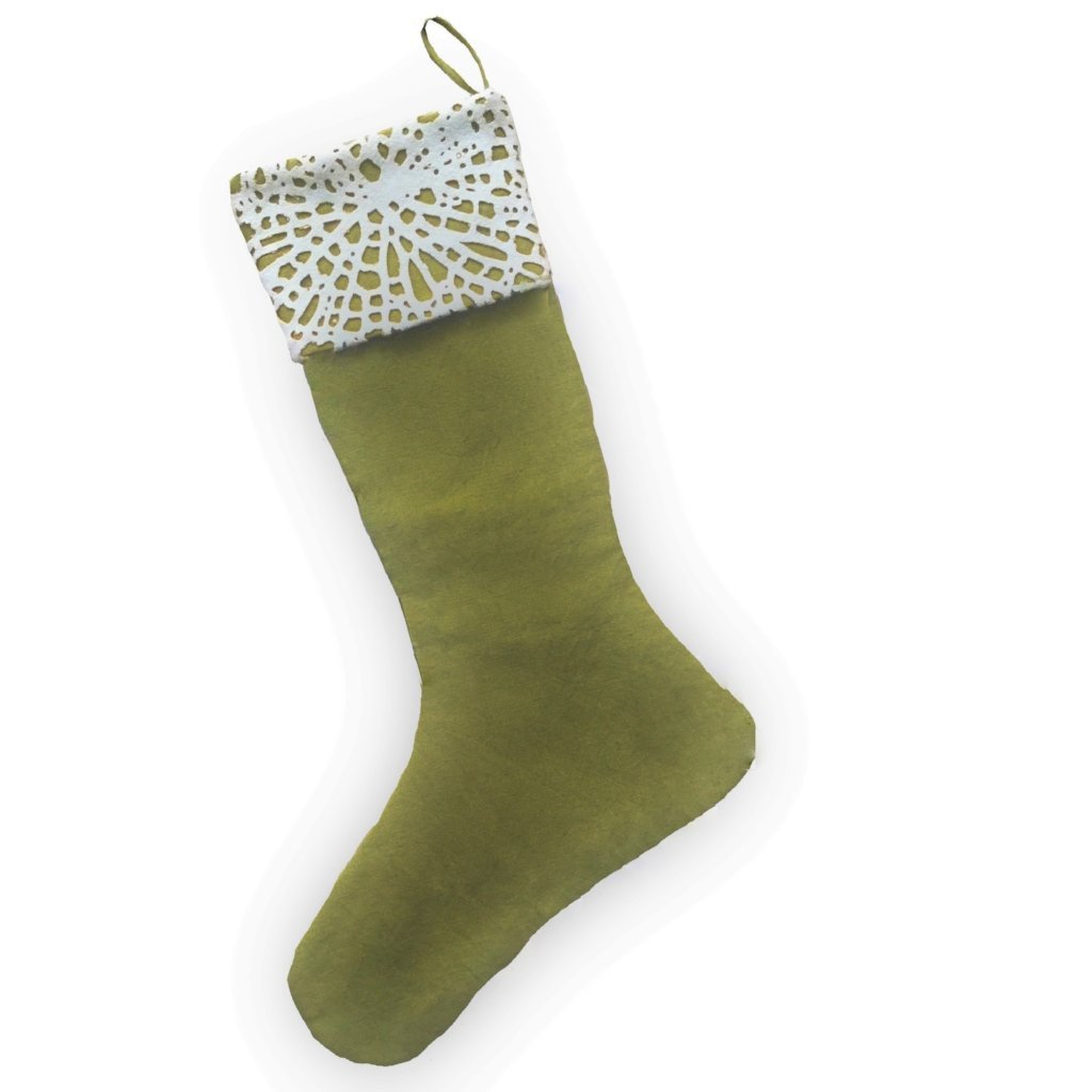 Handmade Precision-cut Cuff Christmas Stocking - Cream Green