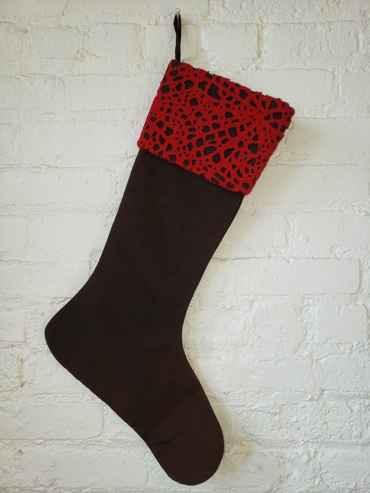 Handmade Precision-cut Cuff Christmas Stocking - Red Brown