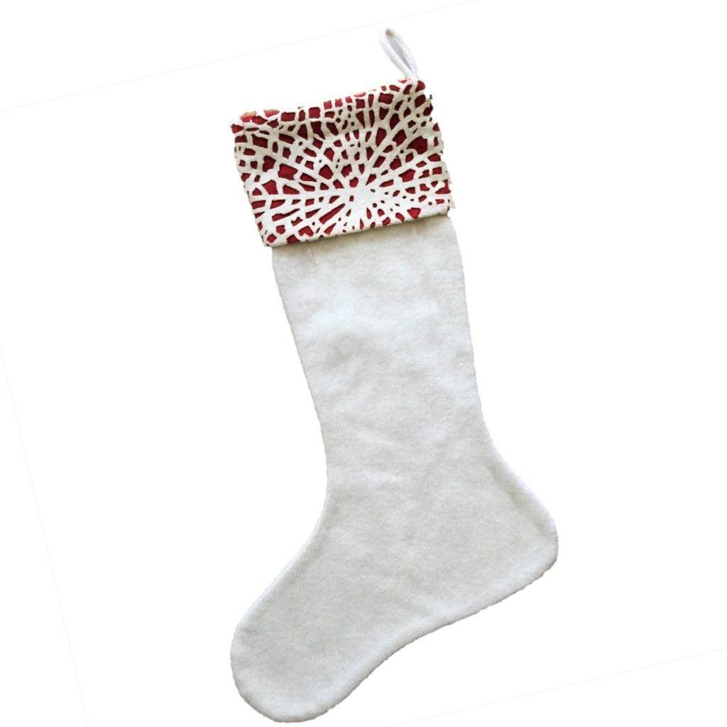 Handmade Precision-cut Cuff Christmas Stocking - Red Cream