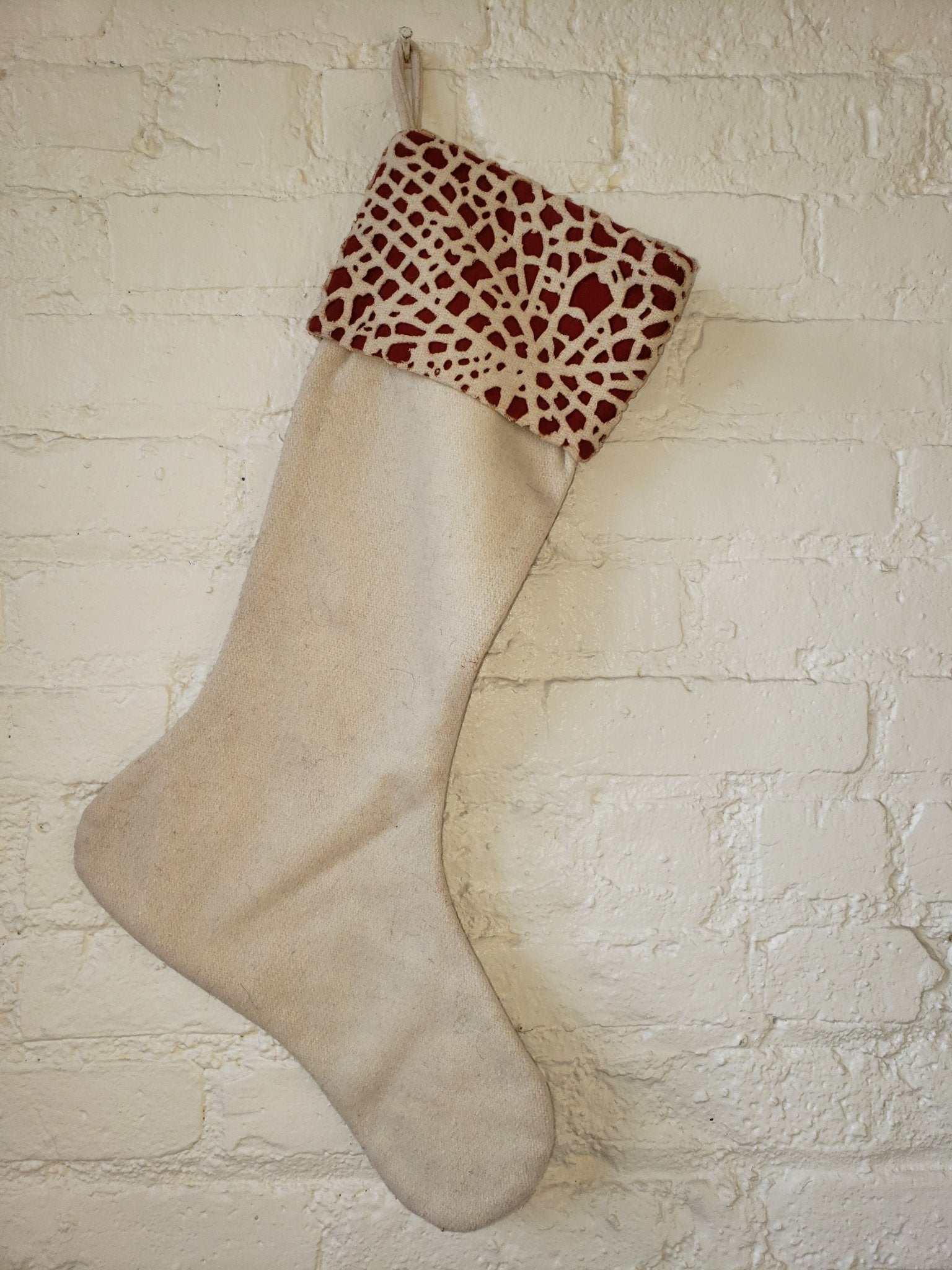 Handmade Precision-cut Cuff Christmas Stocking - Red Cream
