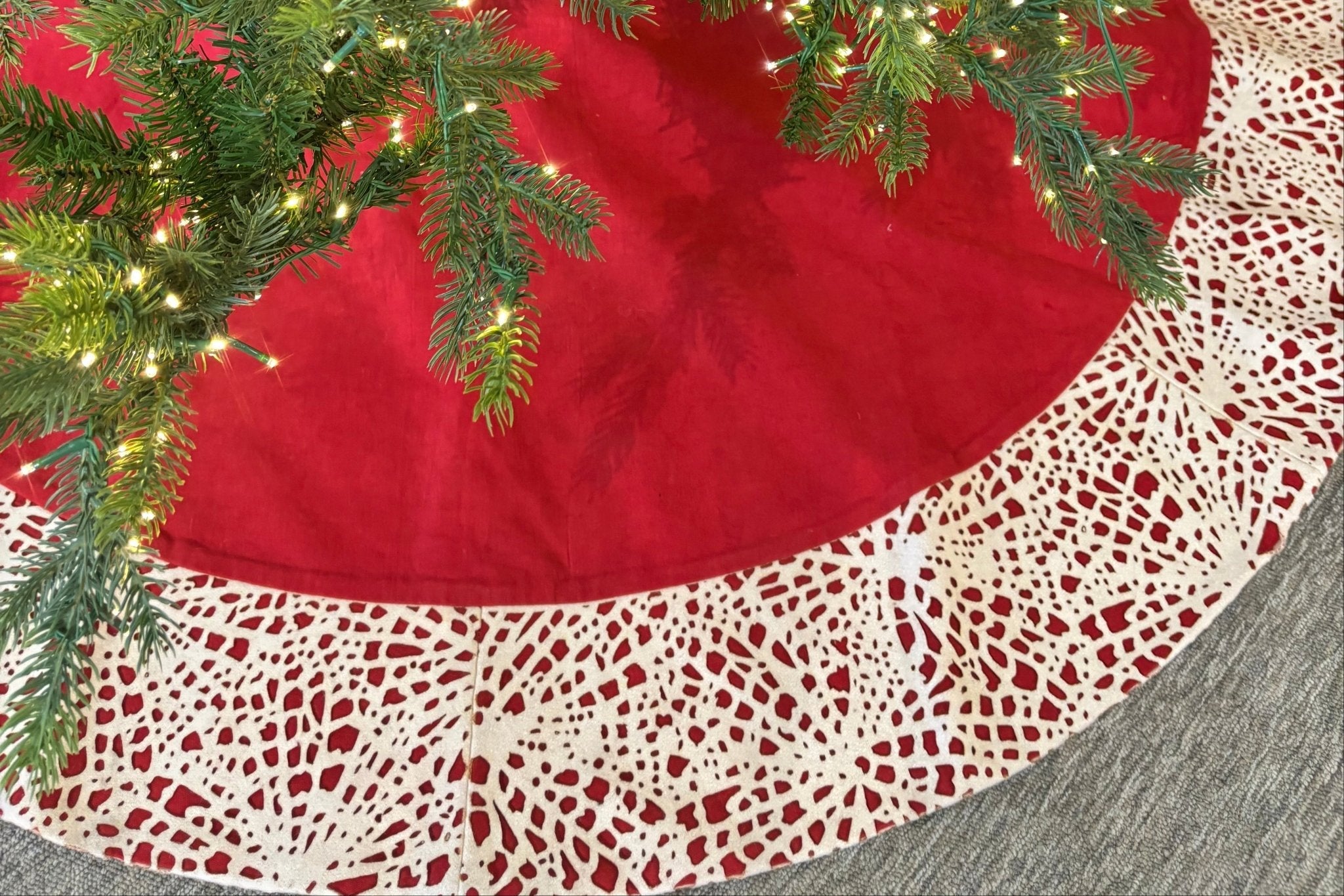 Handmade Wool Precision Cut Red Wool Christmas Tree Skirt – 60"