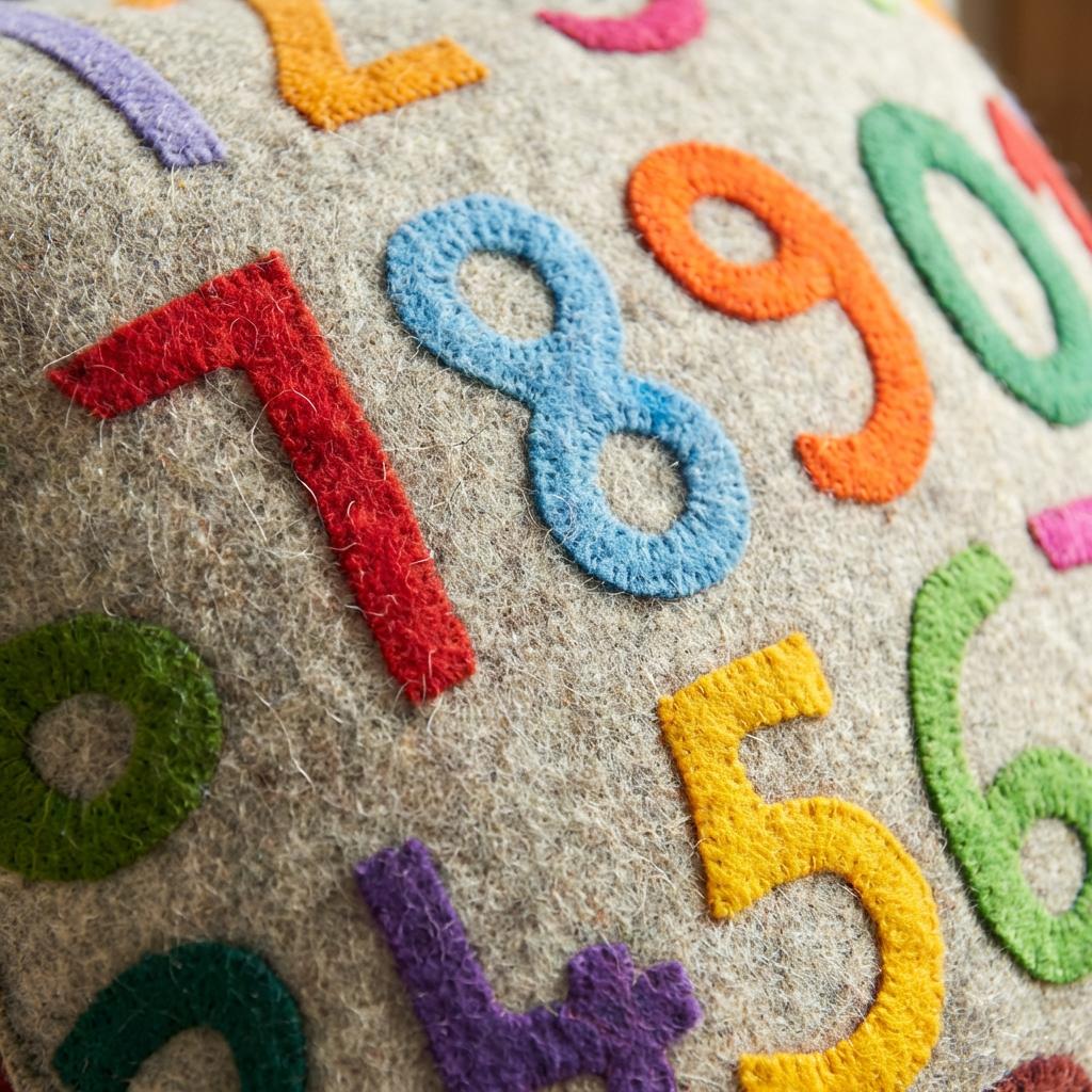 Handmade Pillow Cover In Hand Felted Wool - Multicolor 123s - 20"