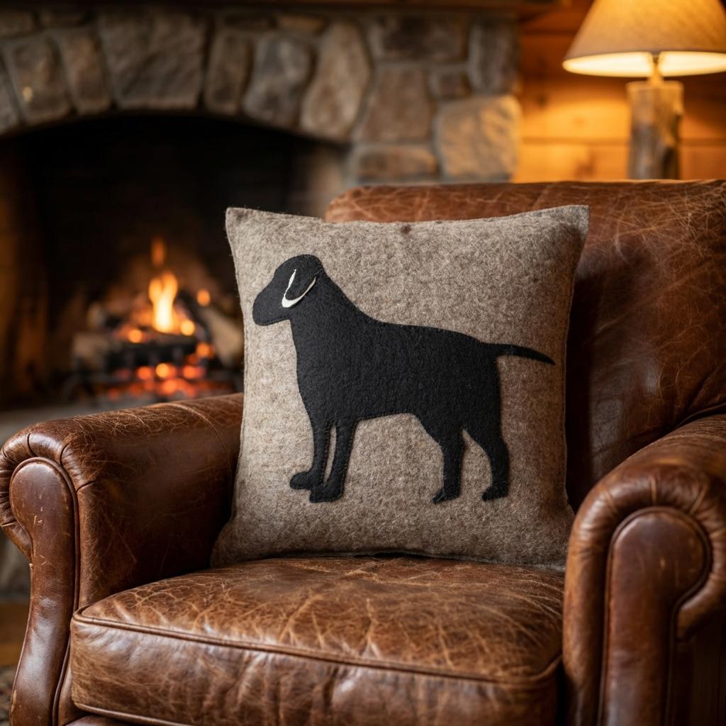 Handmade Pillow Hand Felted Wool - Black Lab Gray - 20"
