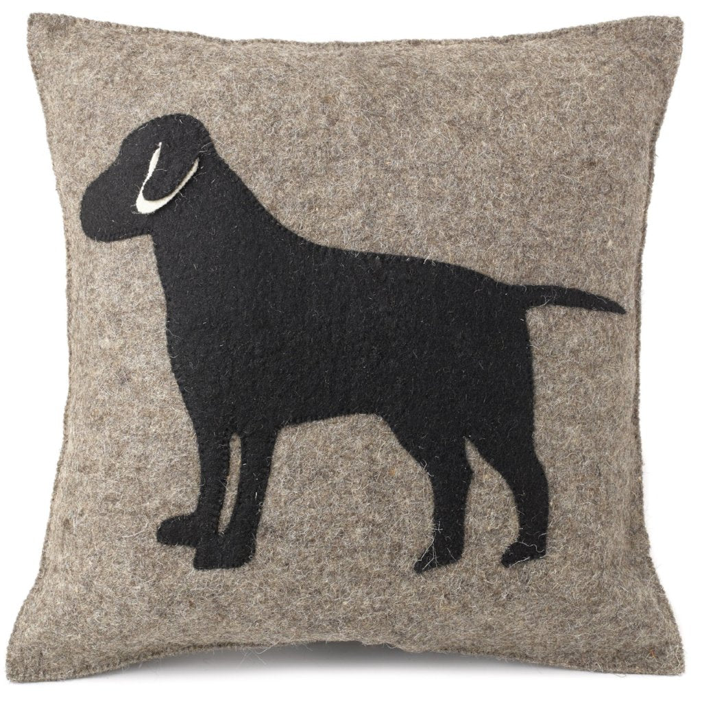 Handmade Pillow Hand Felted Wool - Black Lab Gray - 20"