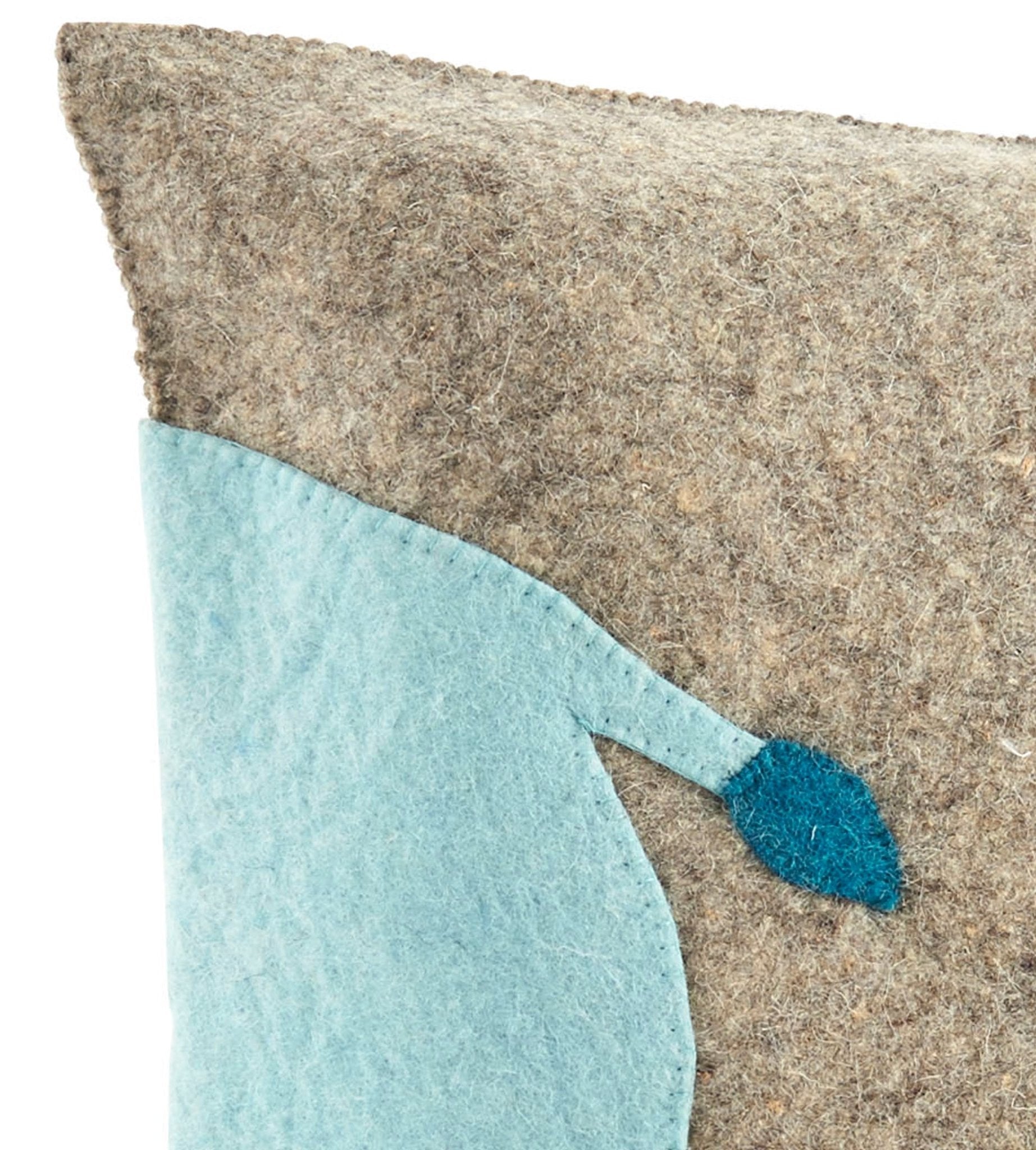 Handmade Pillow In Hand Felted Wool - Blue Hippo On Gray - 18"