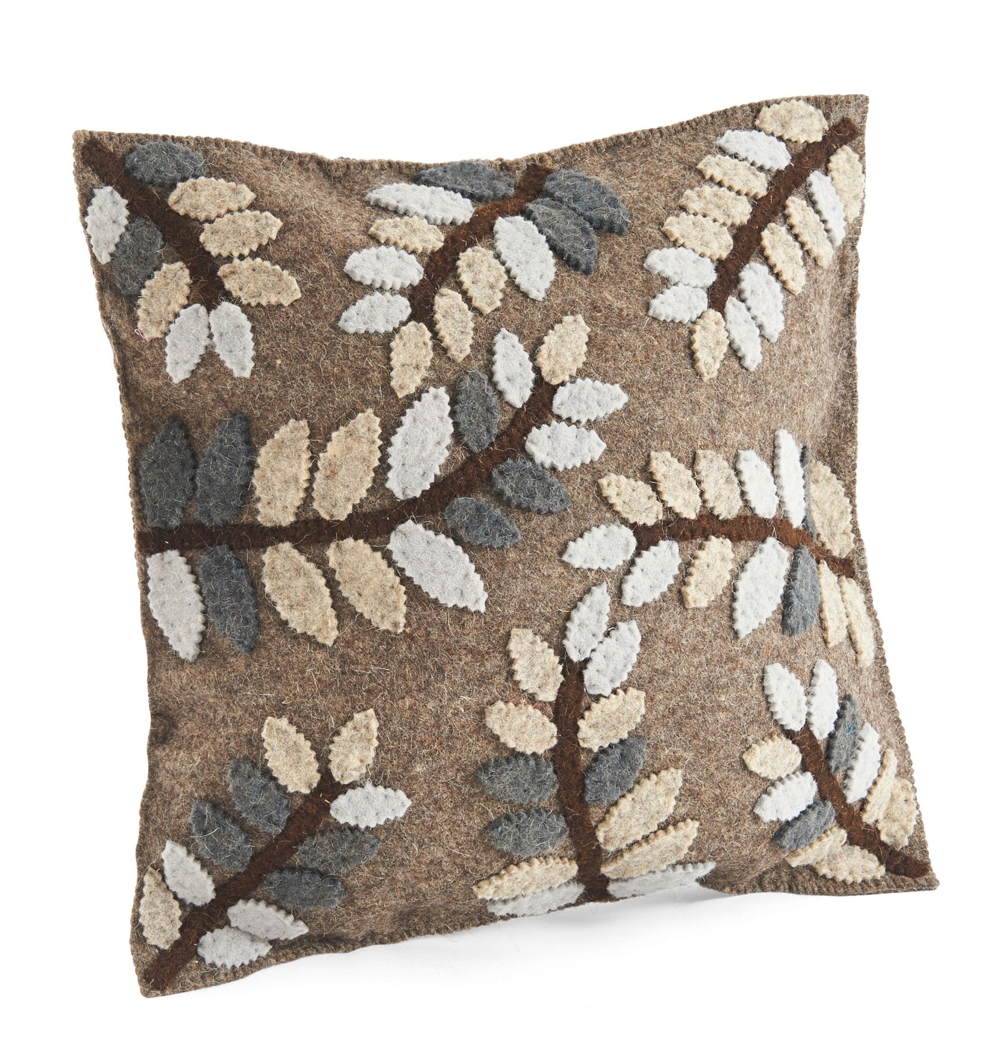 Handmade Pillow Hand Felted Wool - Leaves Gray- 20"
