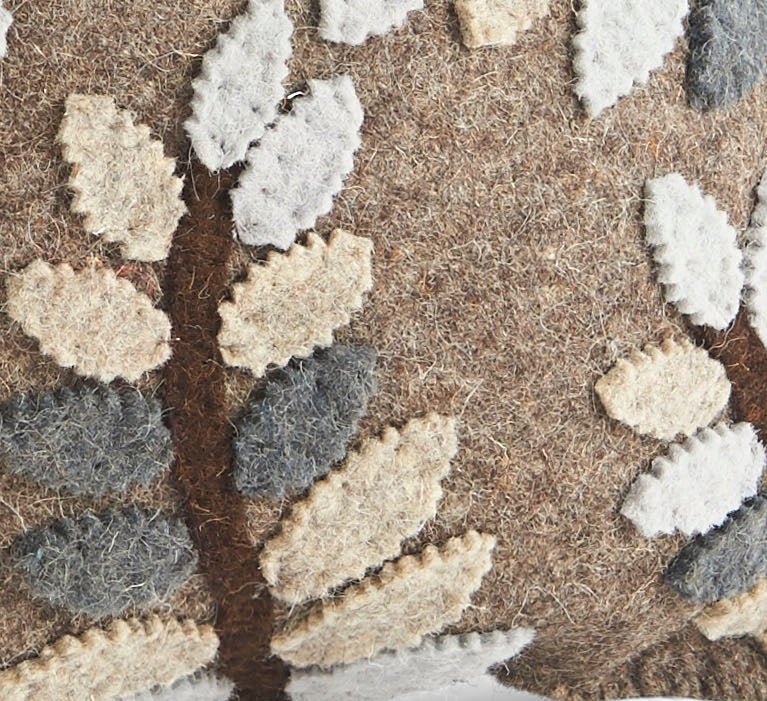 Handmade Pillow Hand Felted Wool - Leaves Gray- 20"