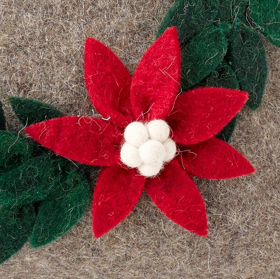 Handmade Pillow Hand Felted Wool - Love Wreath Gray - 20"