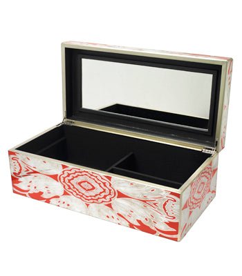 Handmade Reverse Painted Mirror Rectangular Box Tomato Red - Large