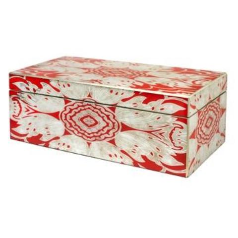 Handmade Reverse Painted Mirror Rectangular Box Tomato Red - Large