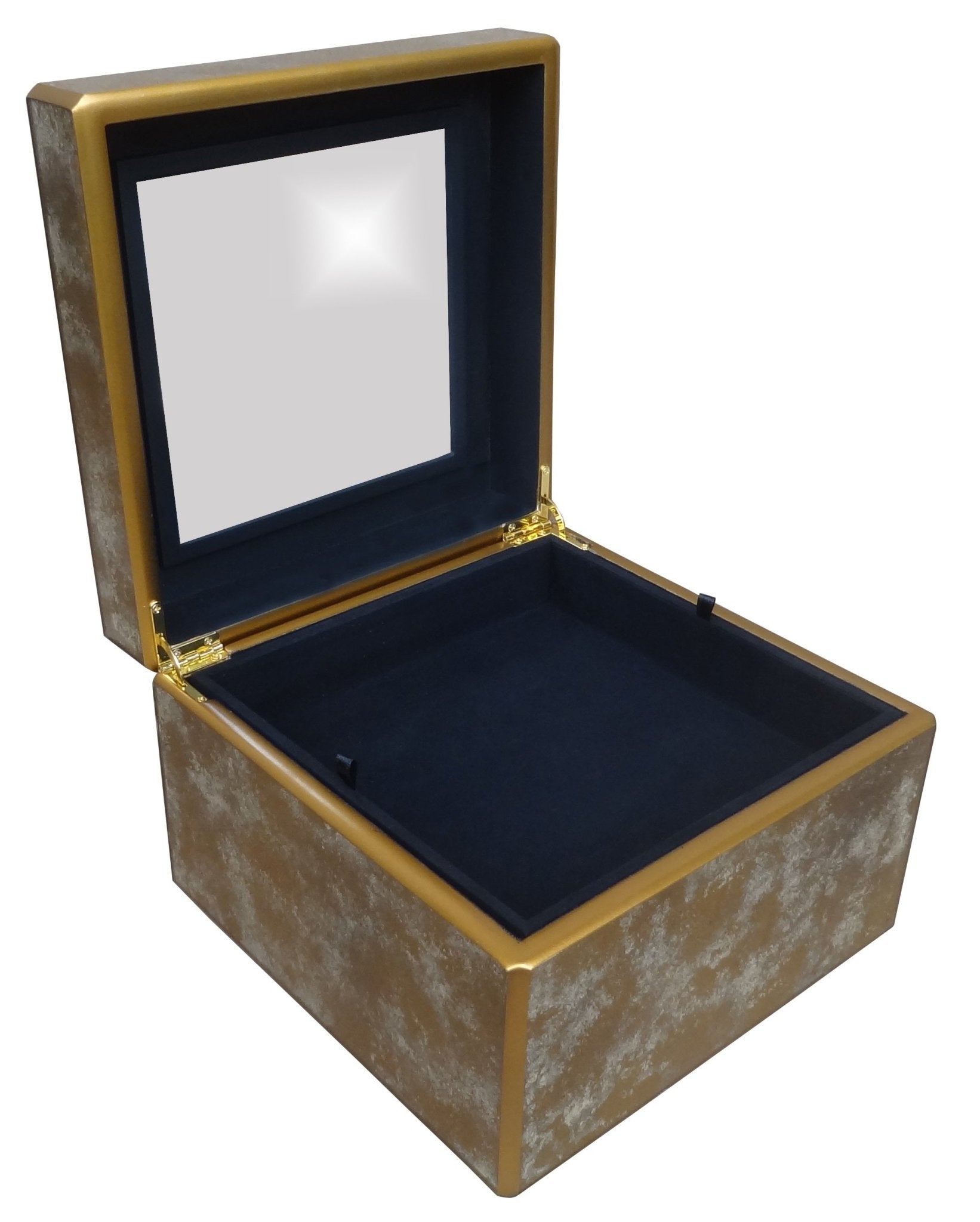 Handmade Reverse Painted Mirror Square Box Antique Gold And Silver - Large