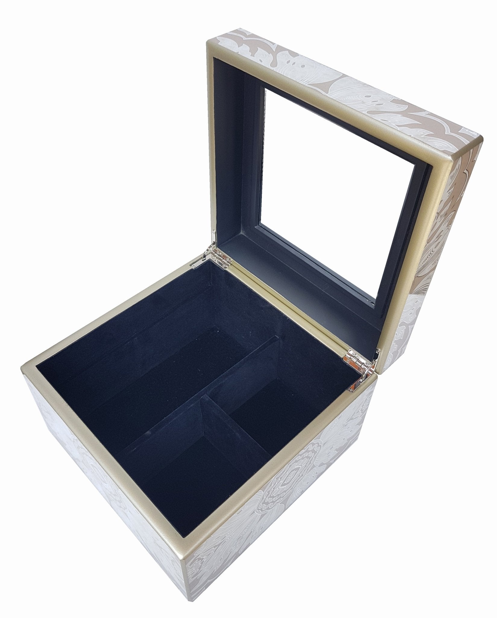 Handmade Reverse Painted Mirror Square Box Beige - Medium
