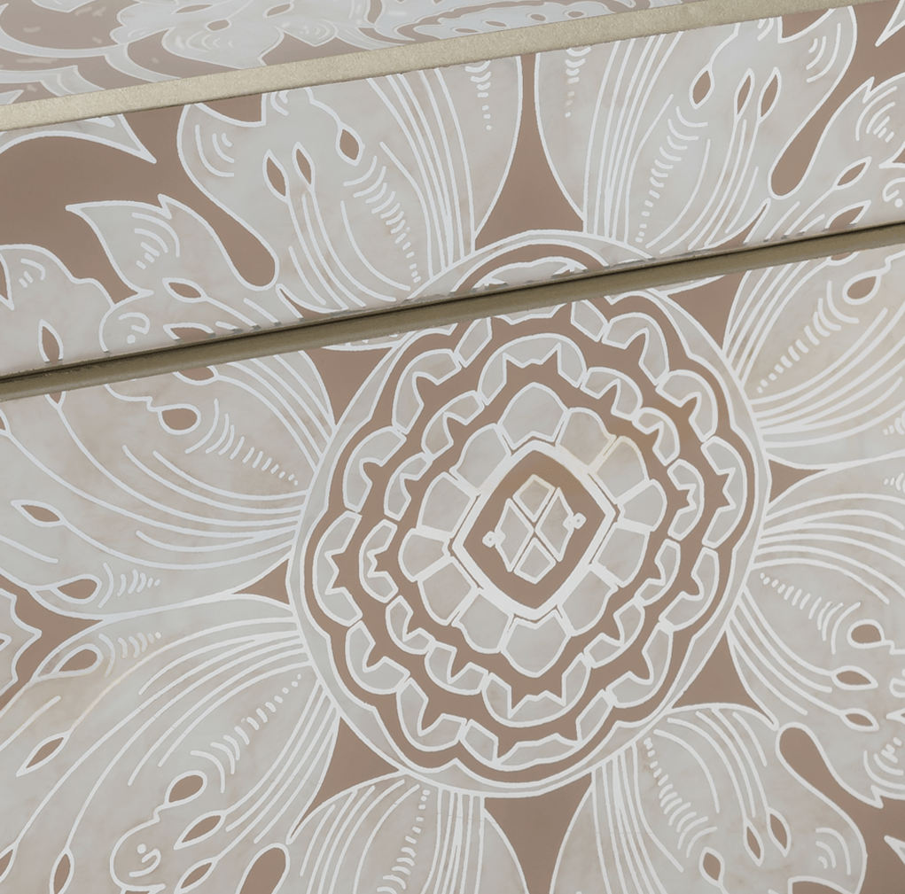 Handmade Reverse Painted Mirror Square Box Beige - Medium