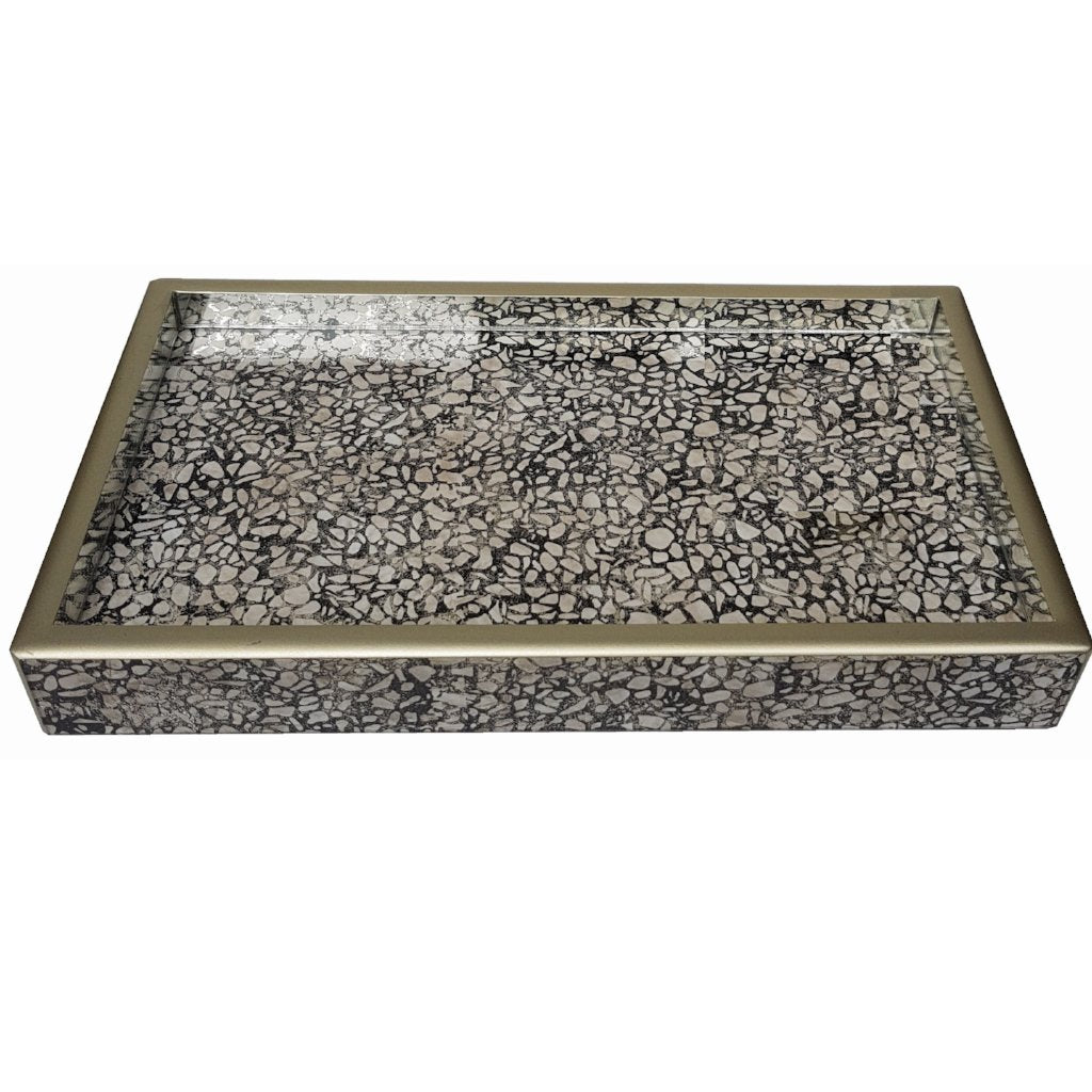 Handmade Reverse Painted Mirror Tray Terrazzo - Small