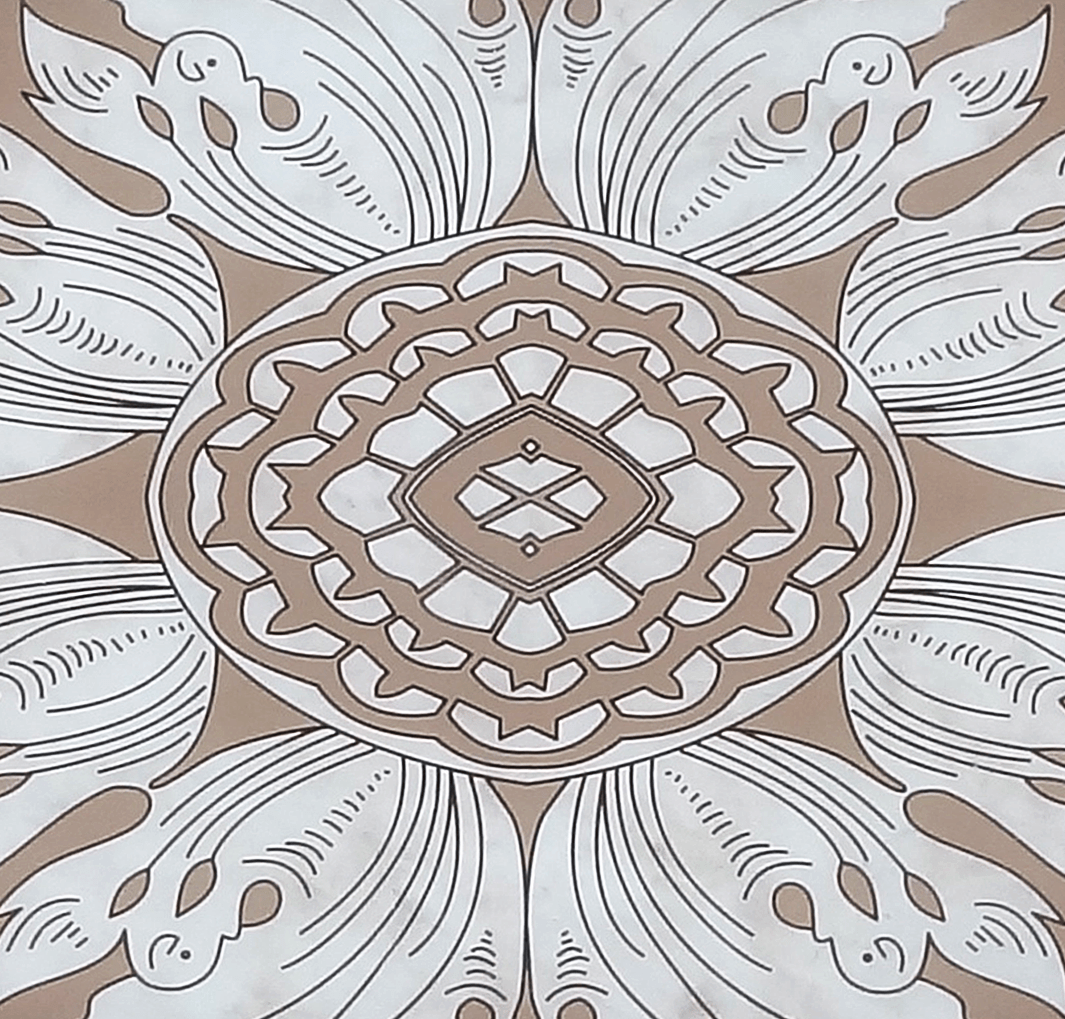 Handmade Reverse Painted Mirror Tray Beveled Edge Sand - Large