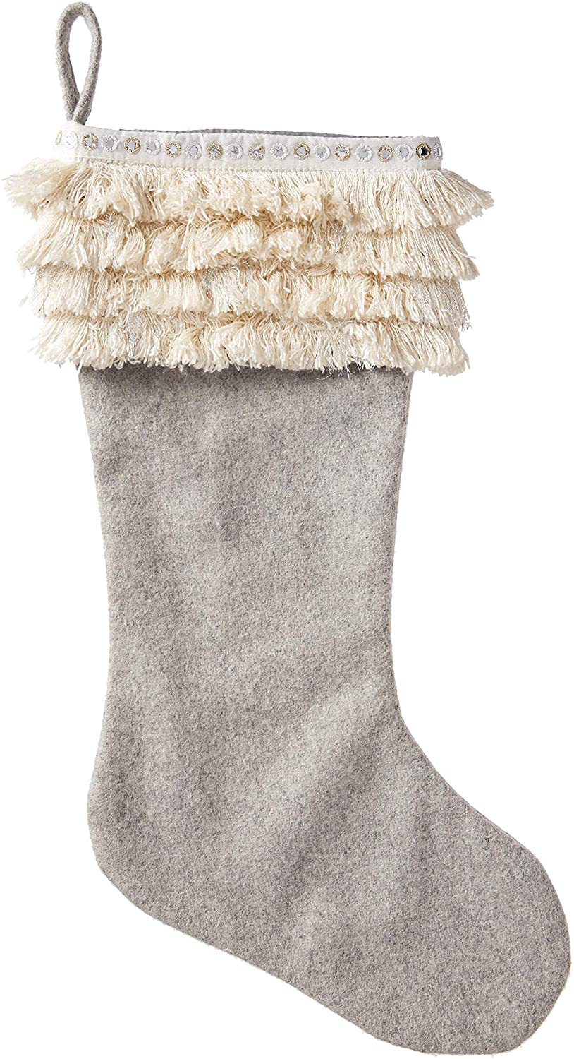 Handmade Wool Christmas Stocking - Fringe Gray