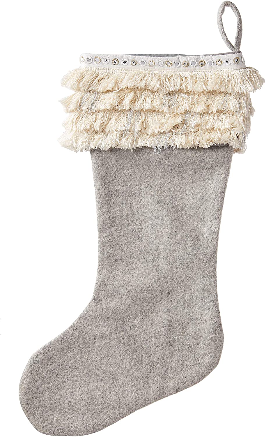 Handmade Wool Christmas Stocking - Fringe Gray