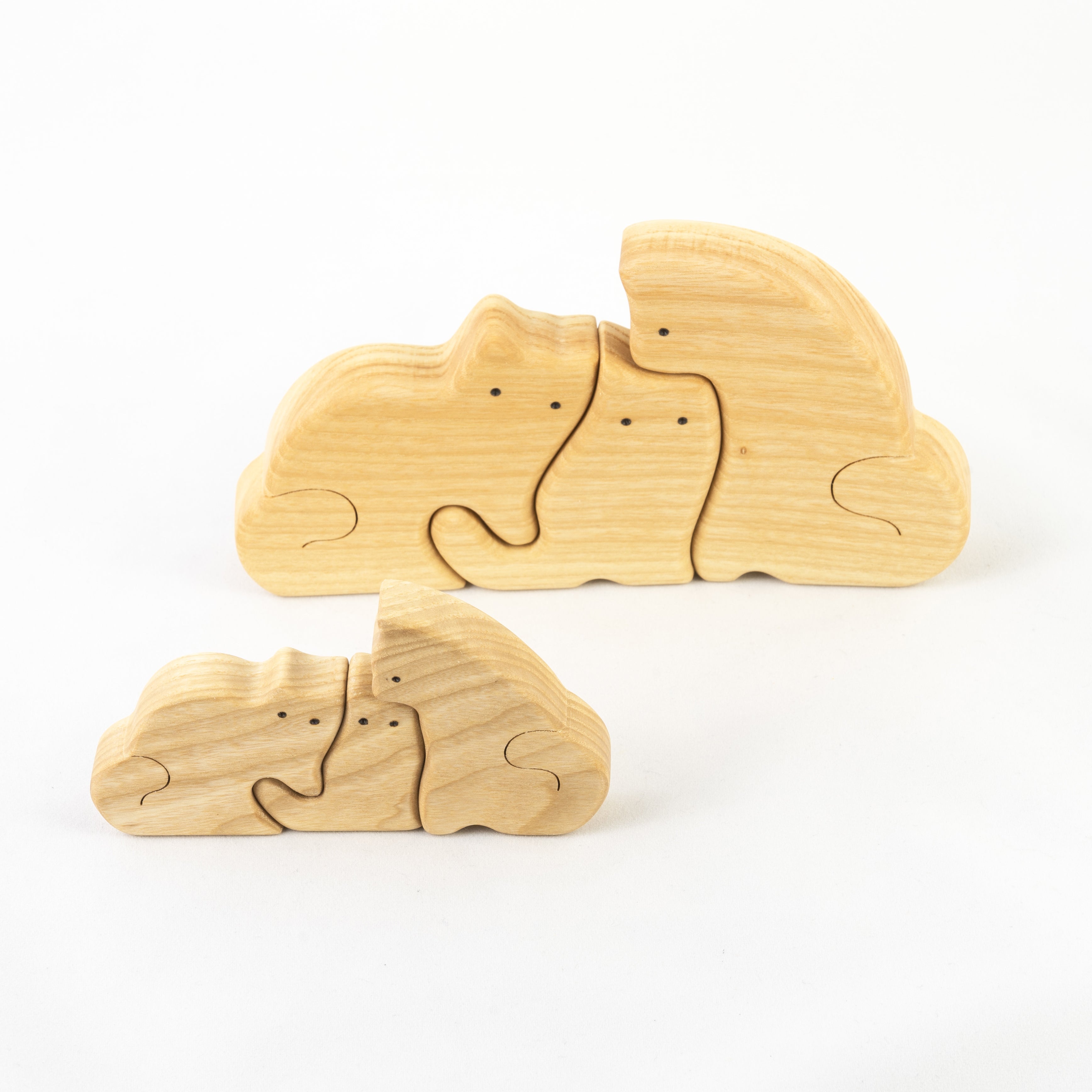 Waldorf Wooden Cats Family Of 3 Puzzle Set